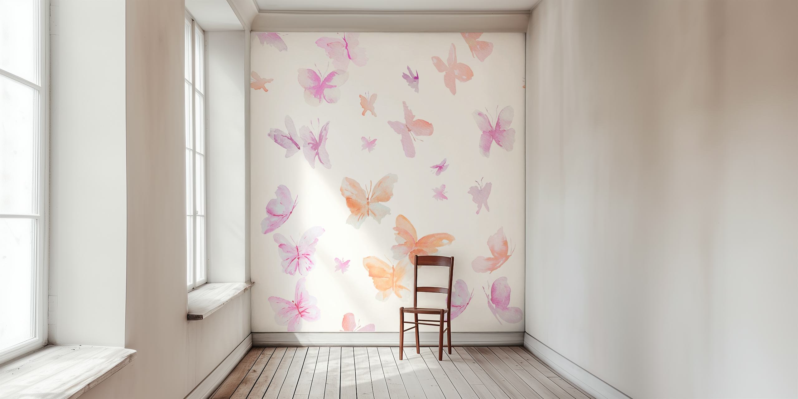 Watercolor Butterflies Pink and Orange tapet i et rum
