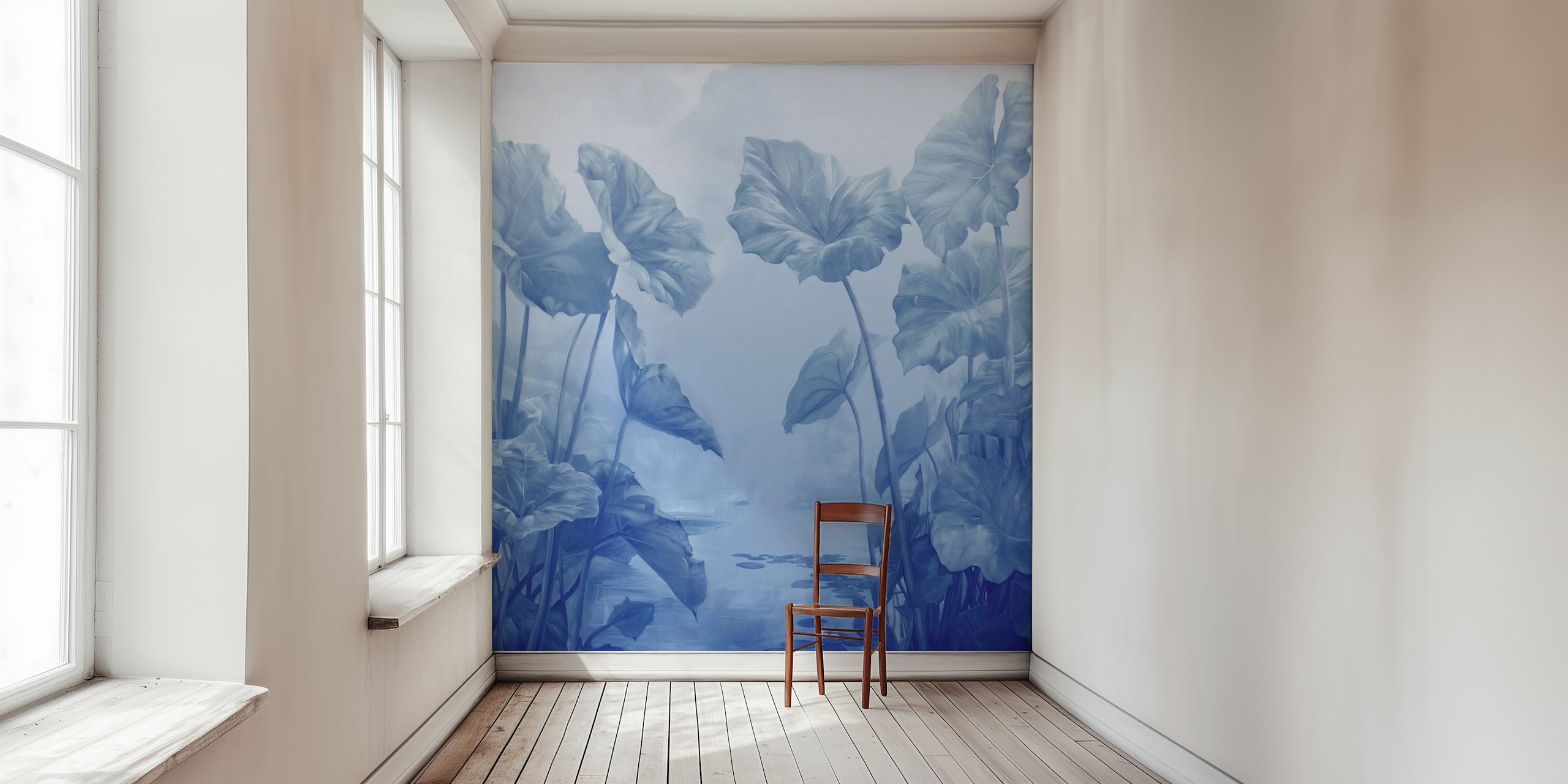 Leafy Lagoon diseño de papel pintado azul