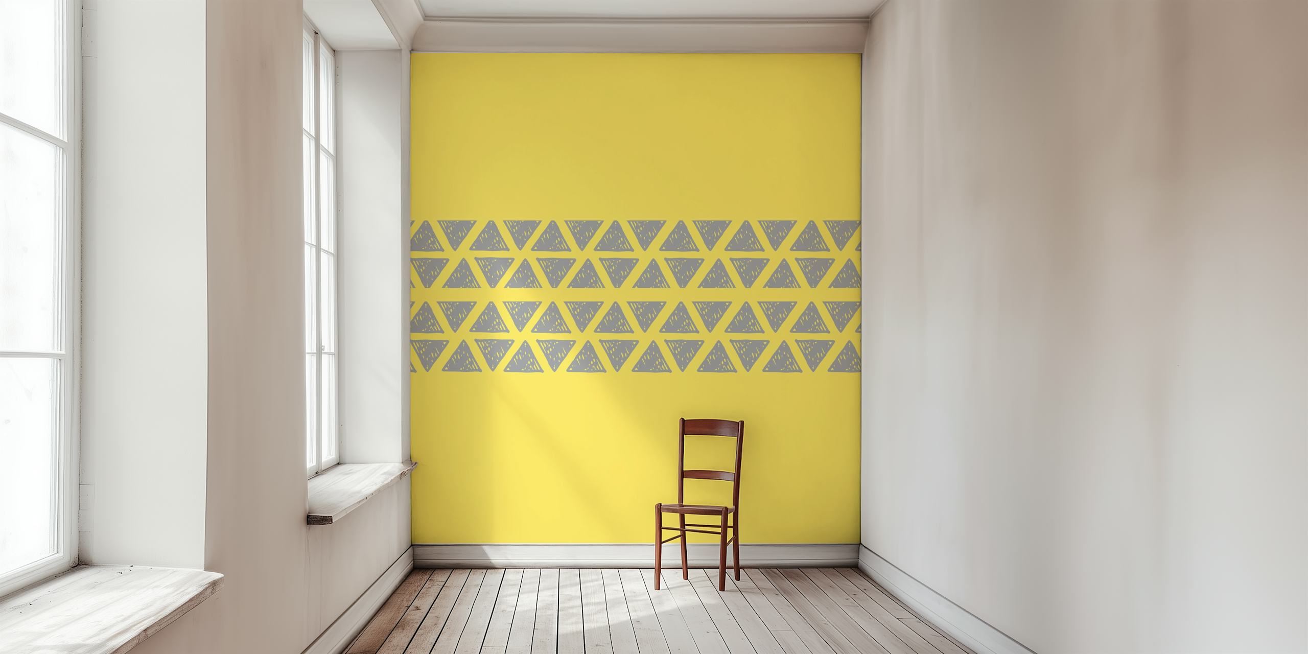 Geometric pattern of grey triangles on yellow background wallpaper