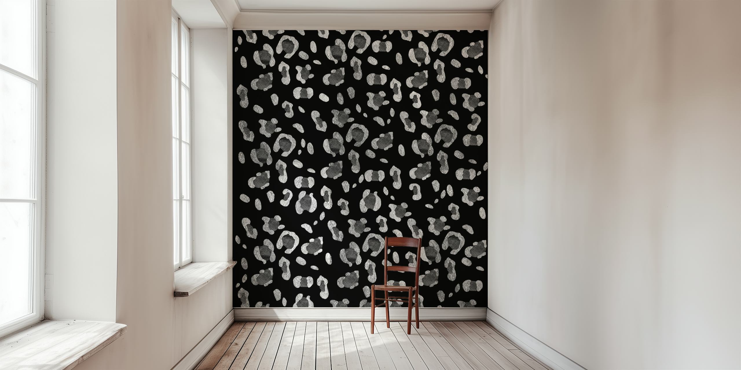 Black and white leopard print wall mural design