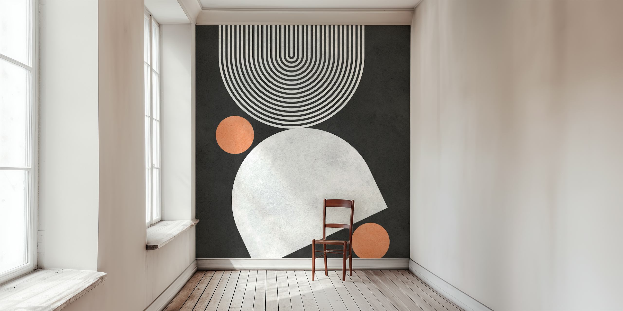 Black and white dotted and striped shapes wallpaper