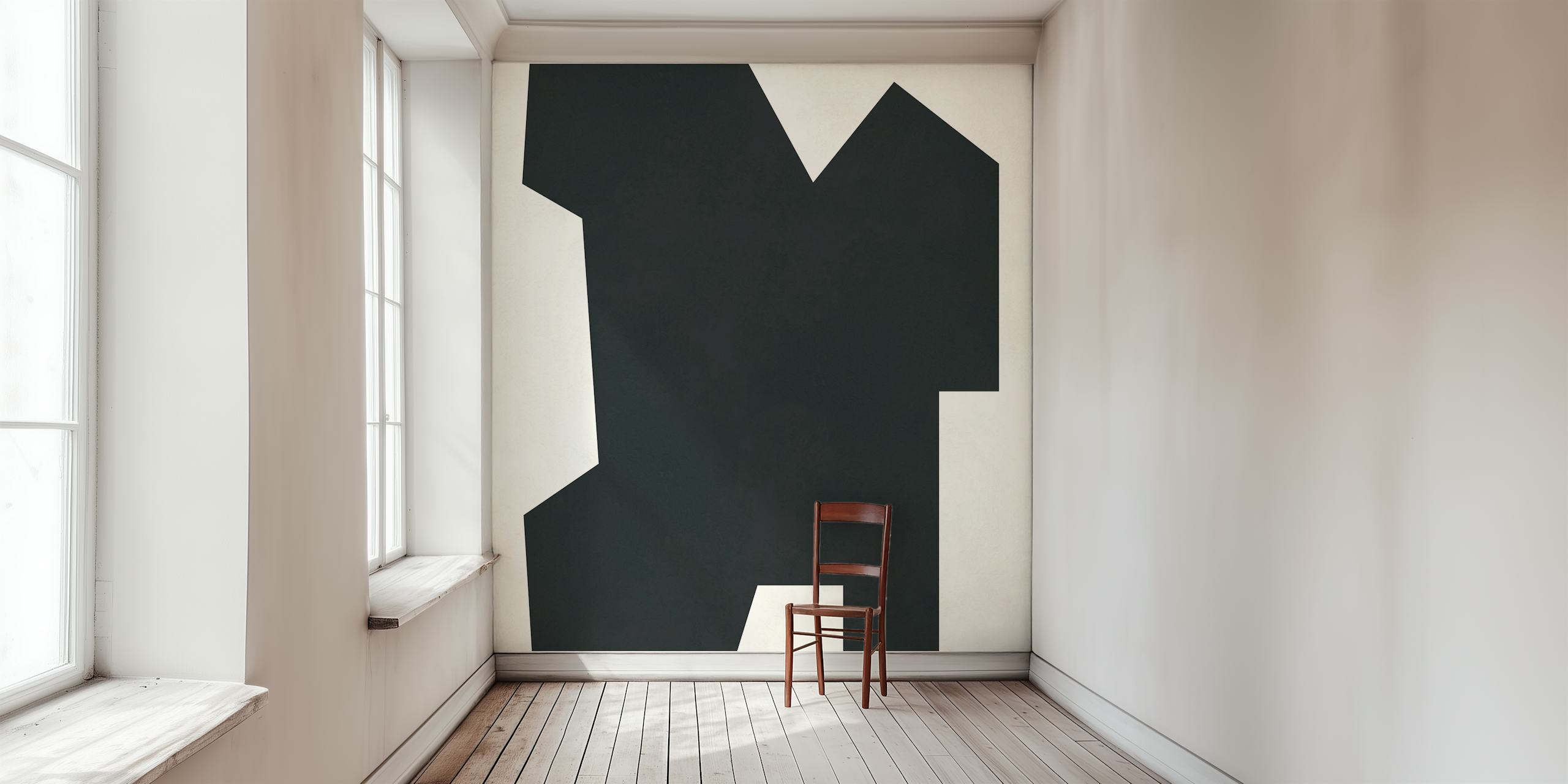 Abstract black geometric shapes on a light background wallpaper