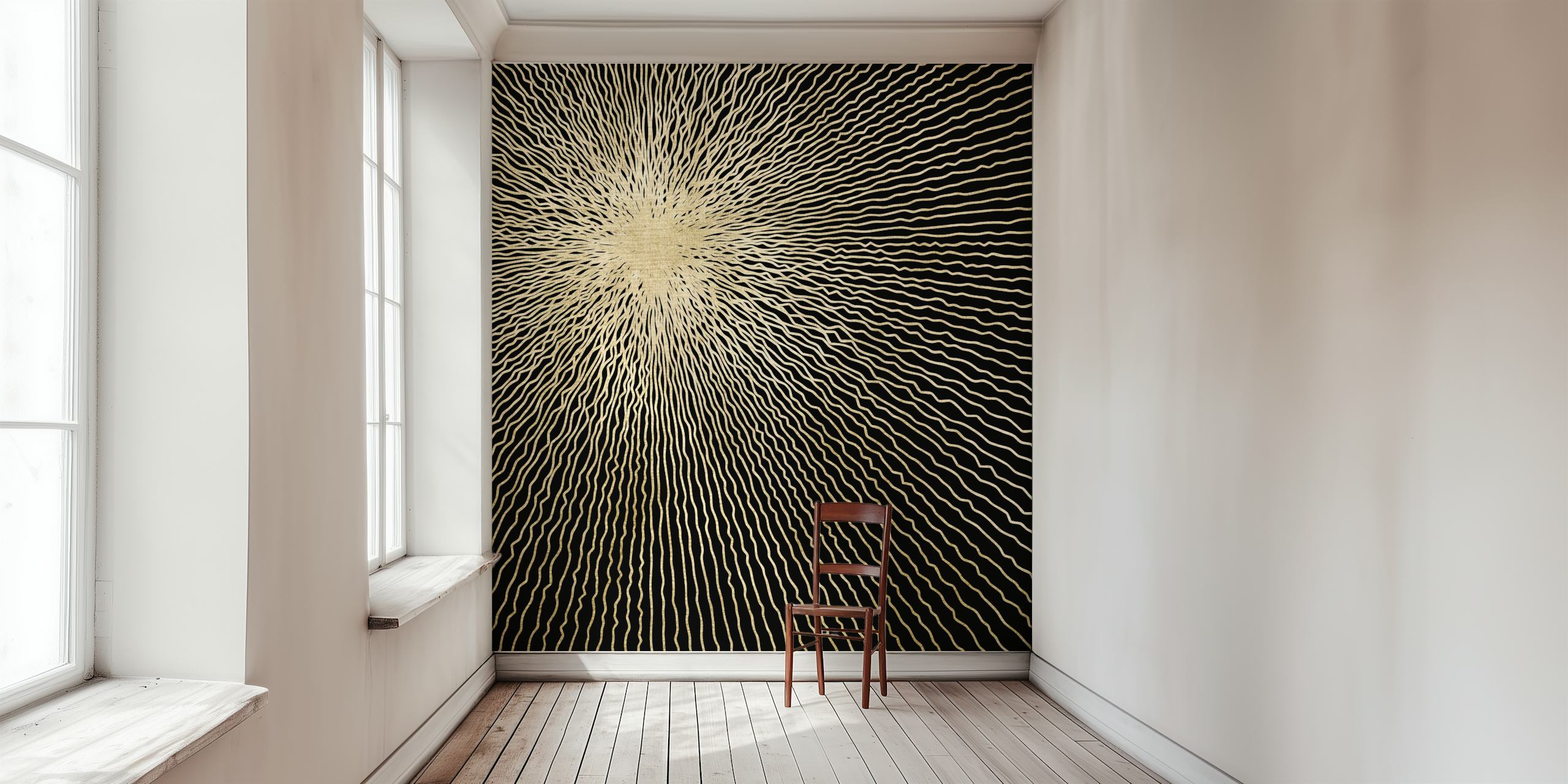 Black background with golden sunburst pattern wallpaper