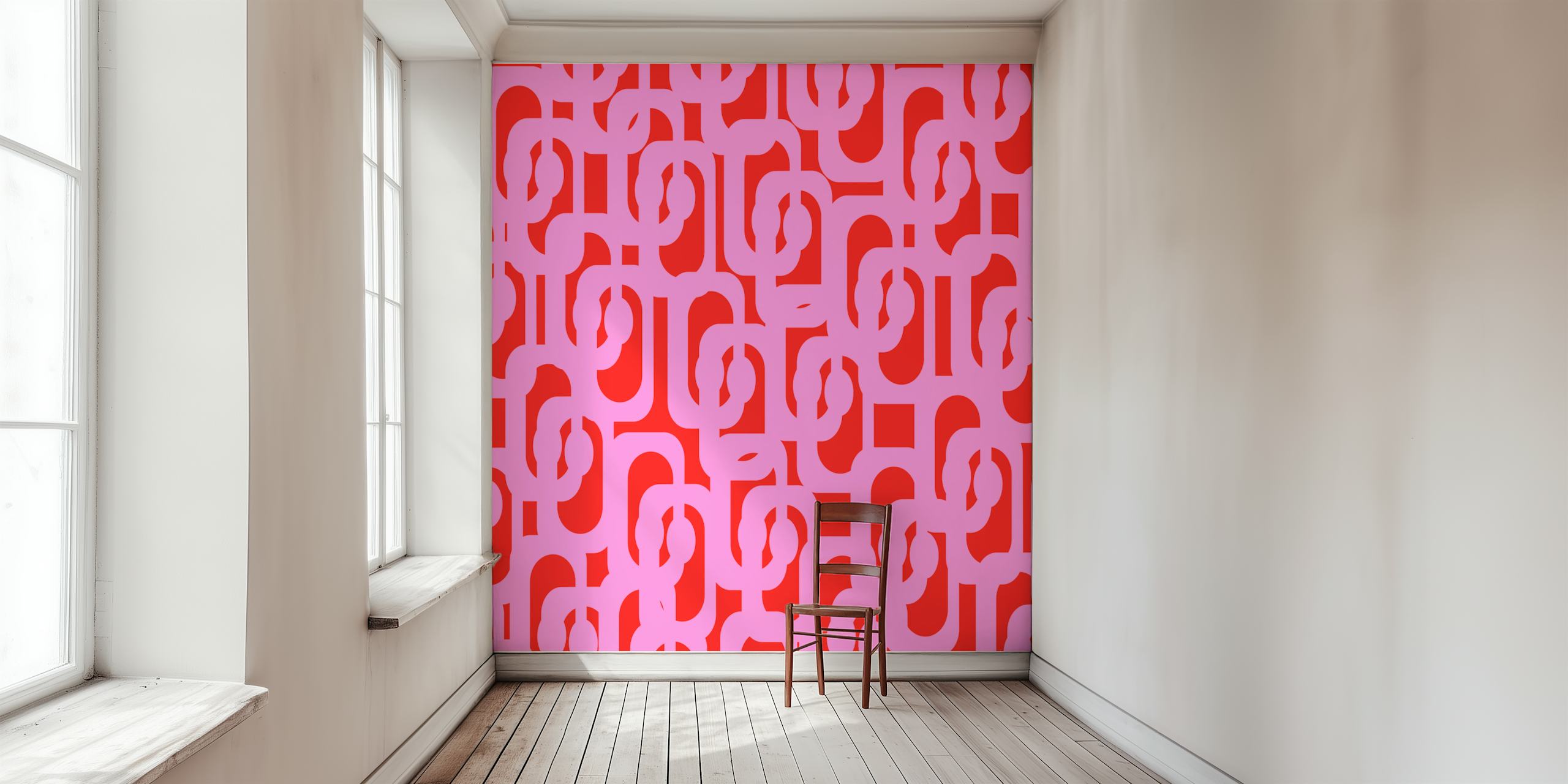 Geometric pink and red loops patterns wallpaper