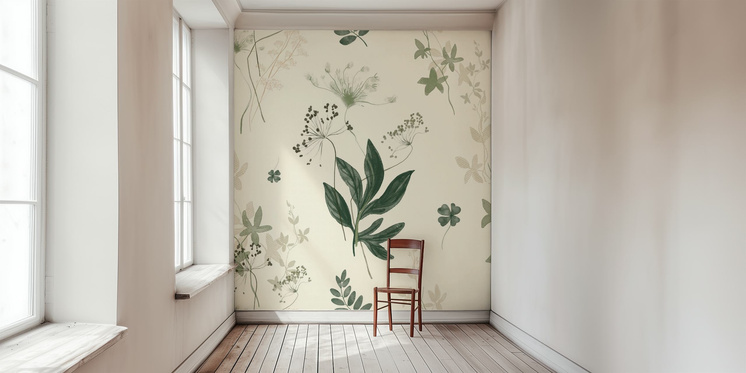 Wildflower wallpaper in a room setting