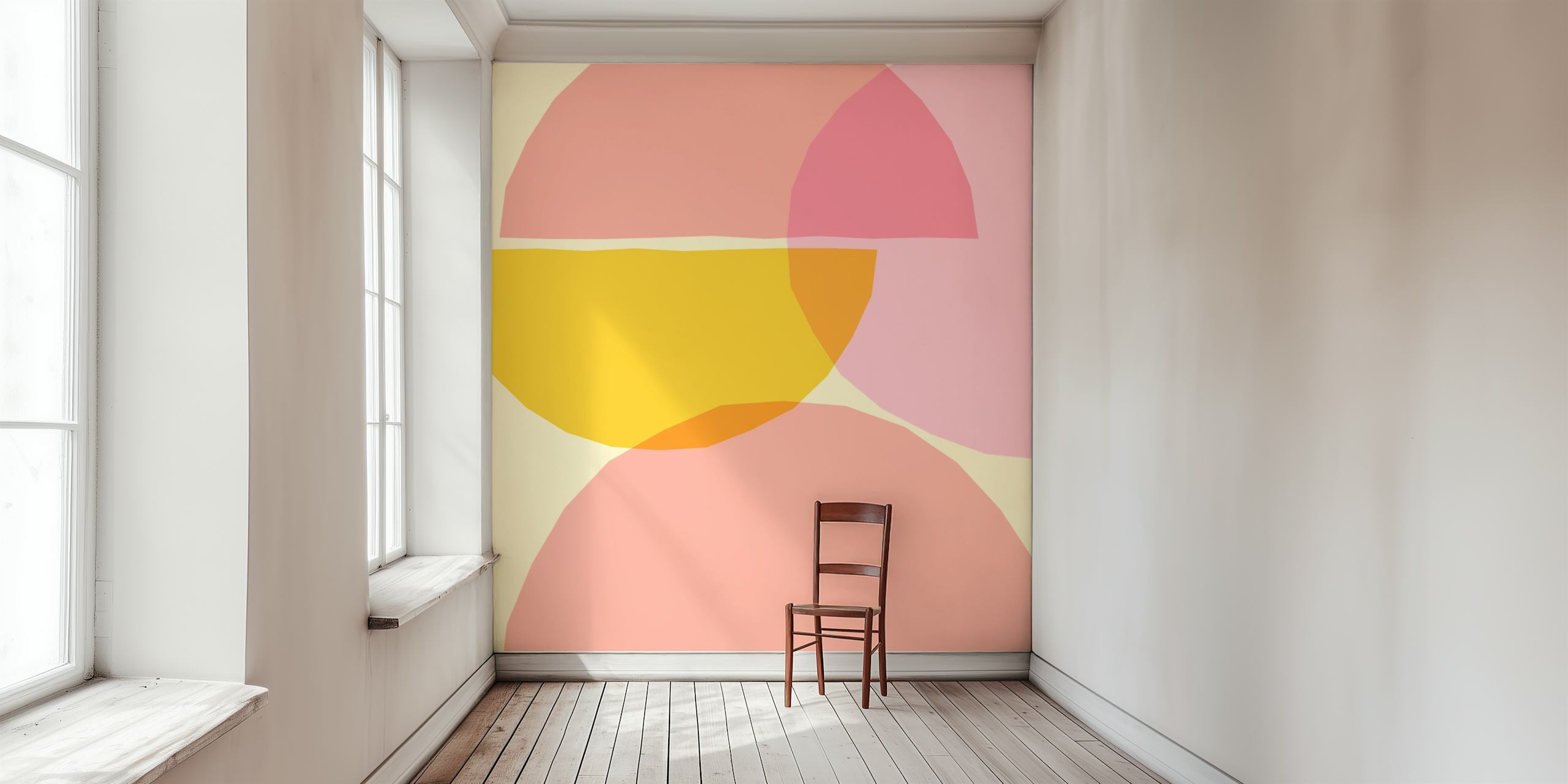 Pastel geometric shapes in pink, yellow, and peach wallpaper