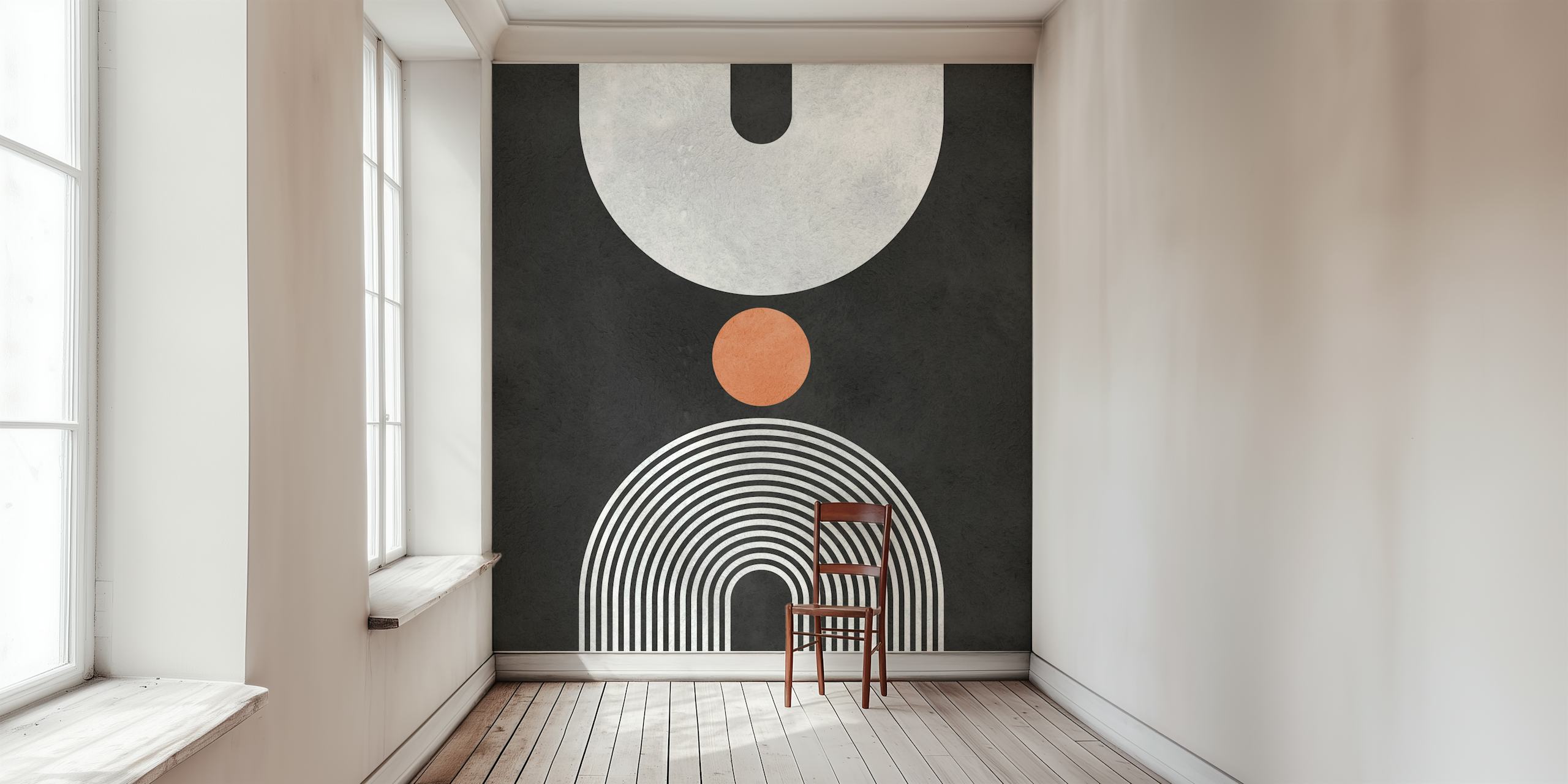 Black and white geometric shapes including lines and circles wallpaper