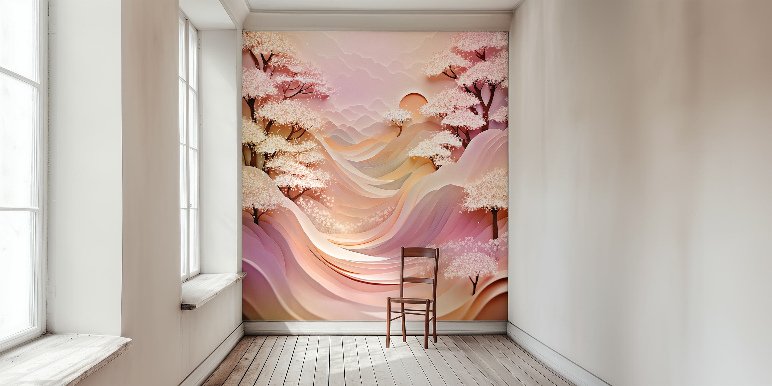 Sakura Garden Pink Rainbow Tapeta V Pokoji
