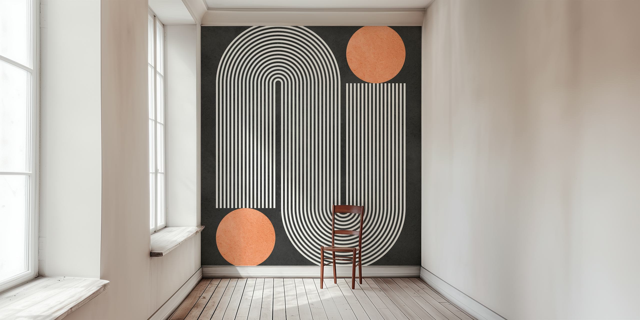 Tapetdesign mit weißen Linien und Kreisen