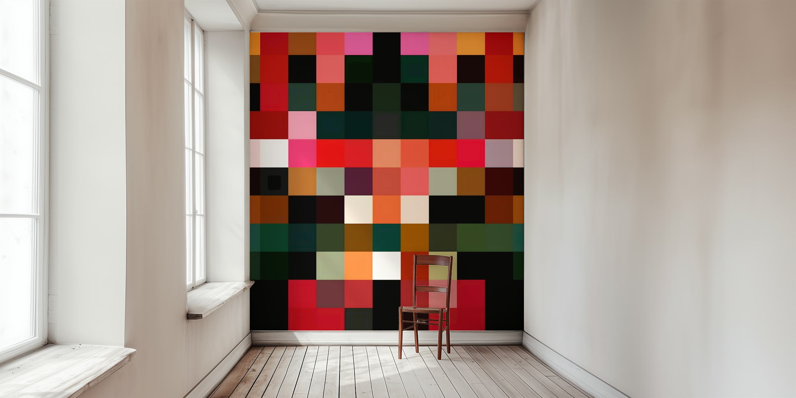Colorful abstract artwork with vibrant hues of red, pink, and green wallpaper