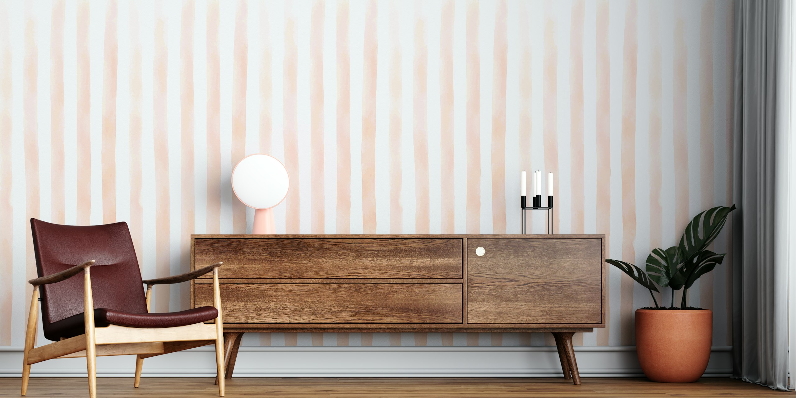 Pastel pink watercolor stripes wallpaper