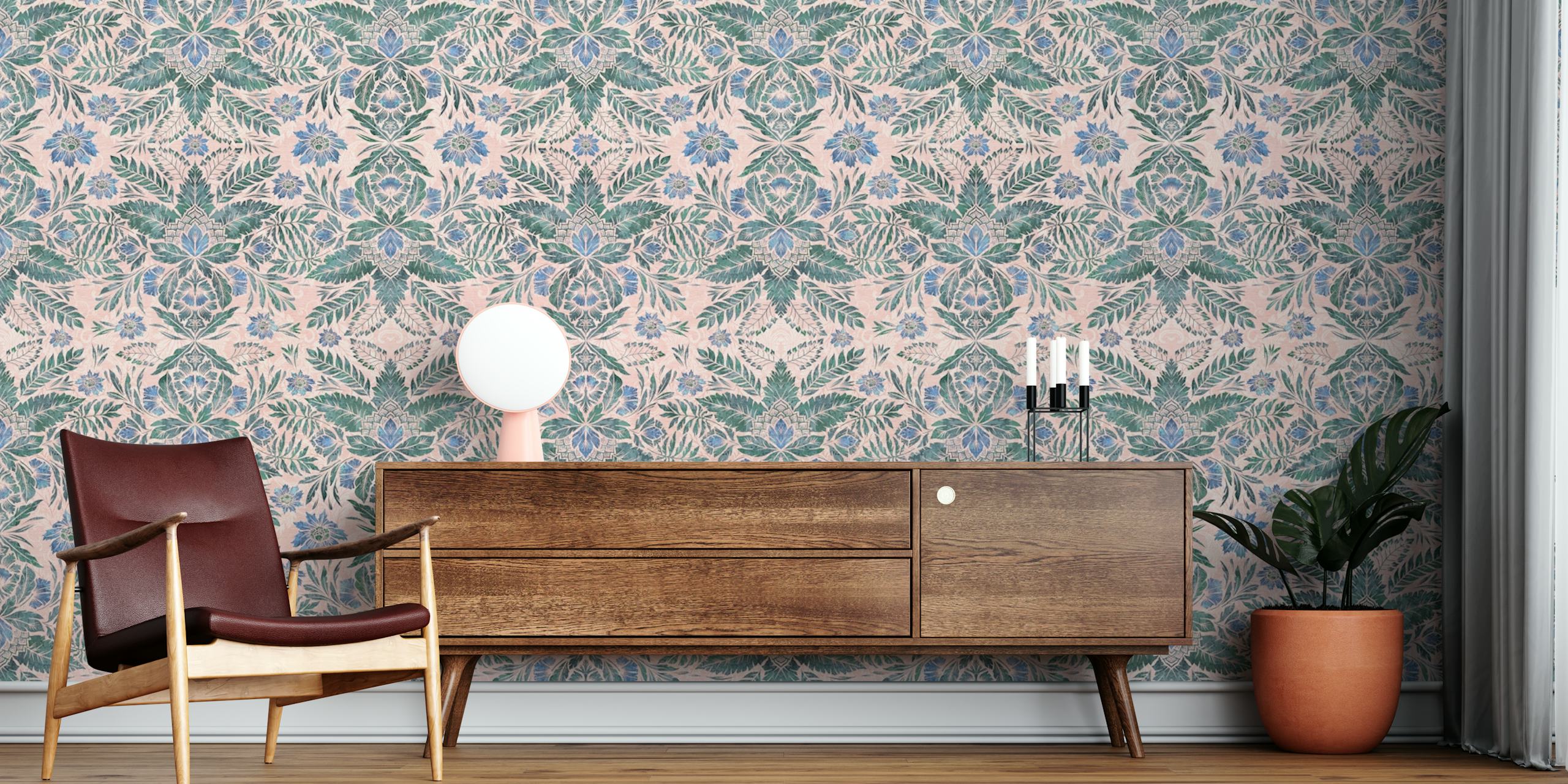 Ταπετσαρία Blush tropical foliage flowers στο δωμάτιο