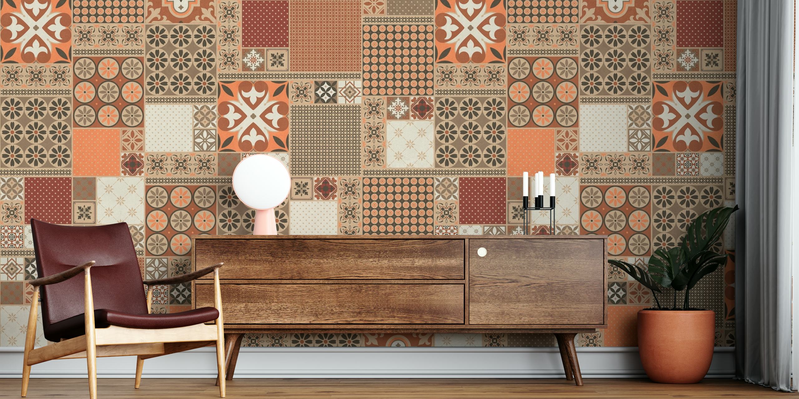 Alhambra Tiles Orange Rust tapet i ett rum