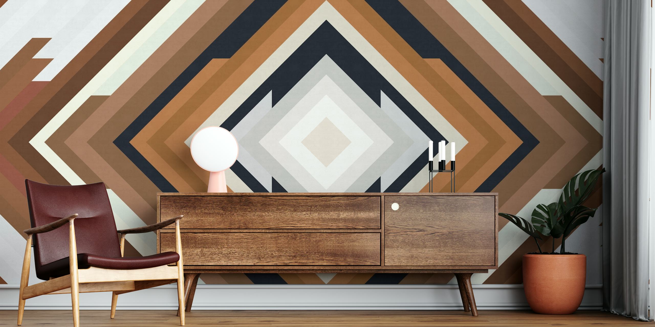 Geometric bands in brown, beige, and cream tones wallpaper