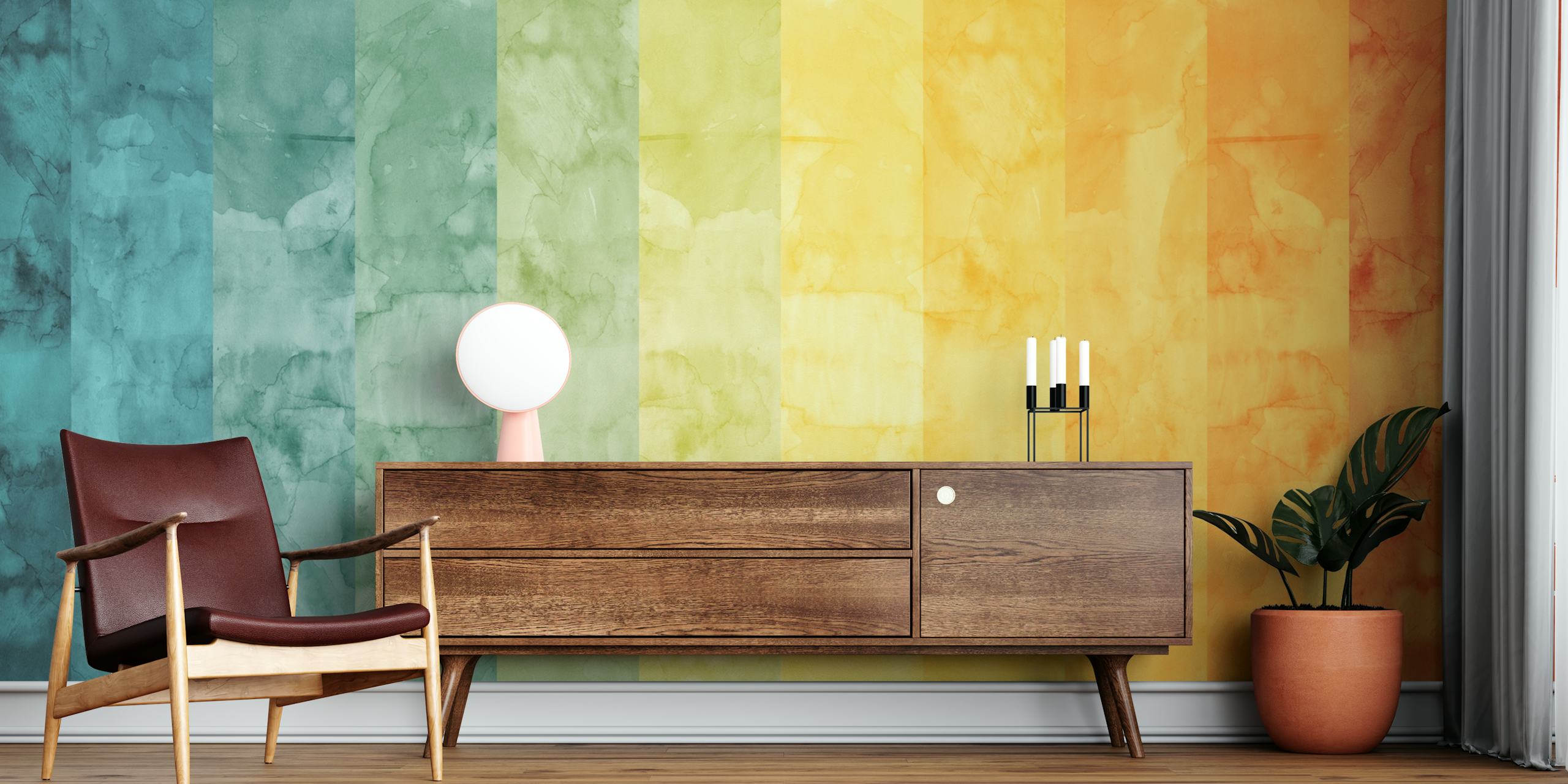 Rainbow striped watercolor pattern wallpaper in vibrant hues