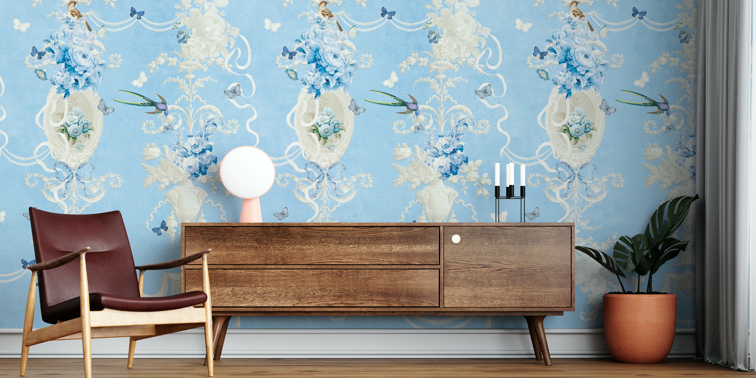 Florales Tapetdesign in einer Raumgestaltung