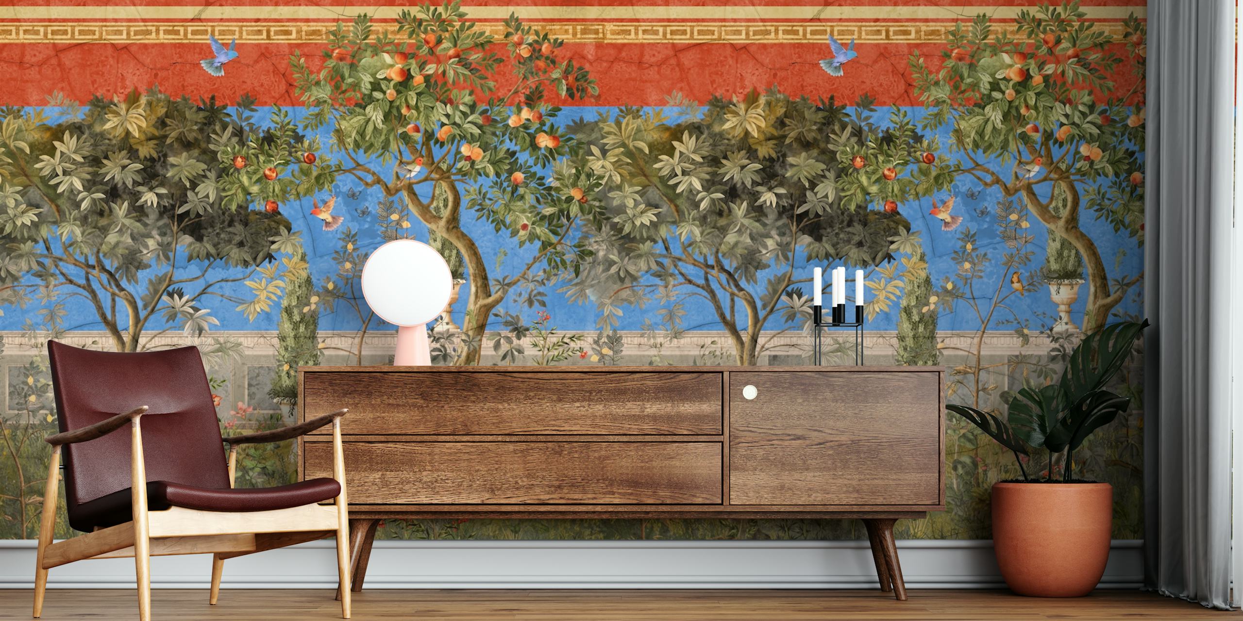 Roman fresco wallpaper in a stylish room