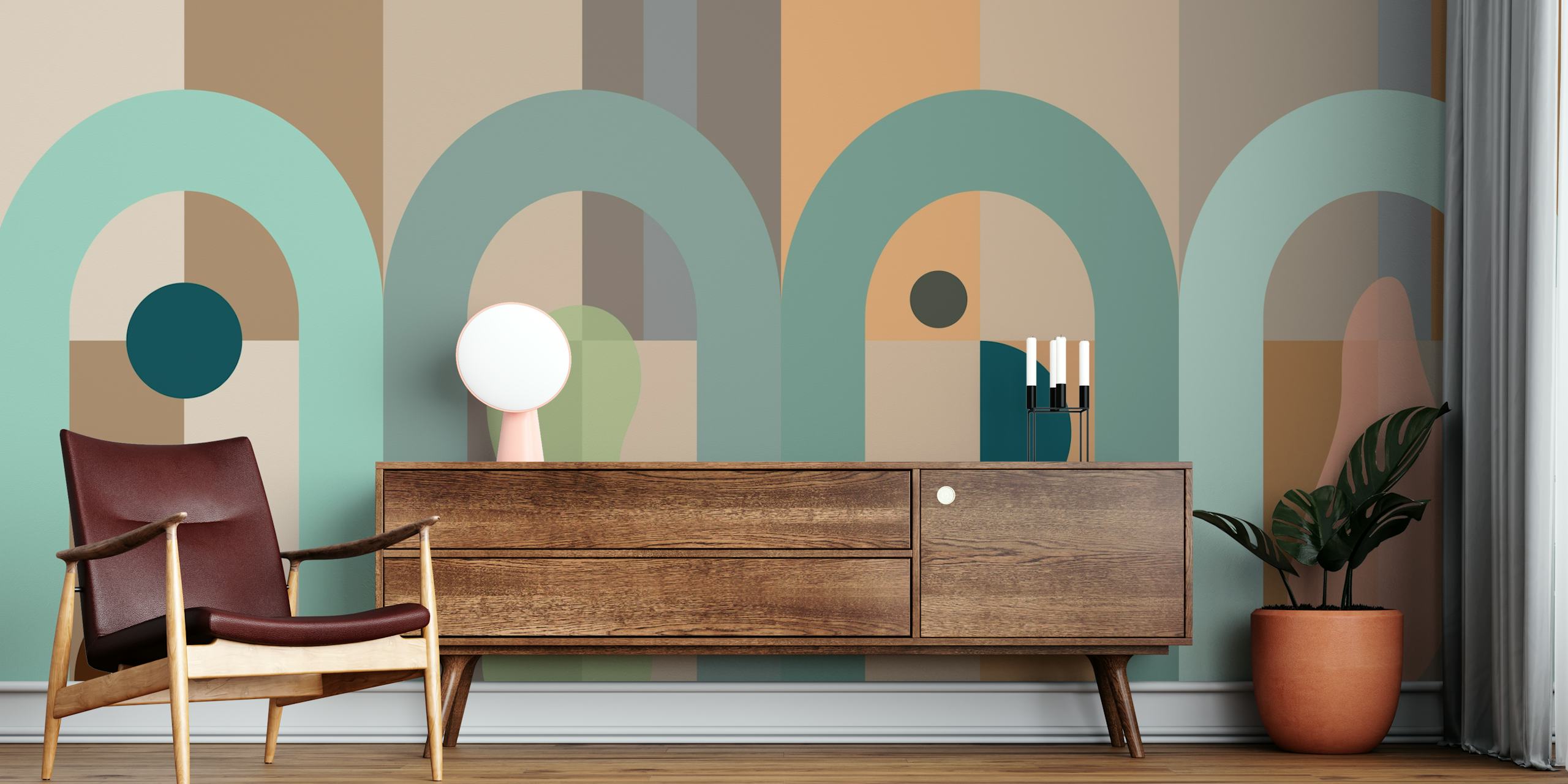 Geometric shapes in soft pastel colors, abstract arch wallpaper