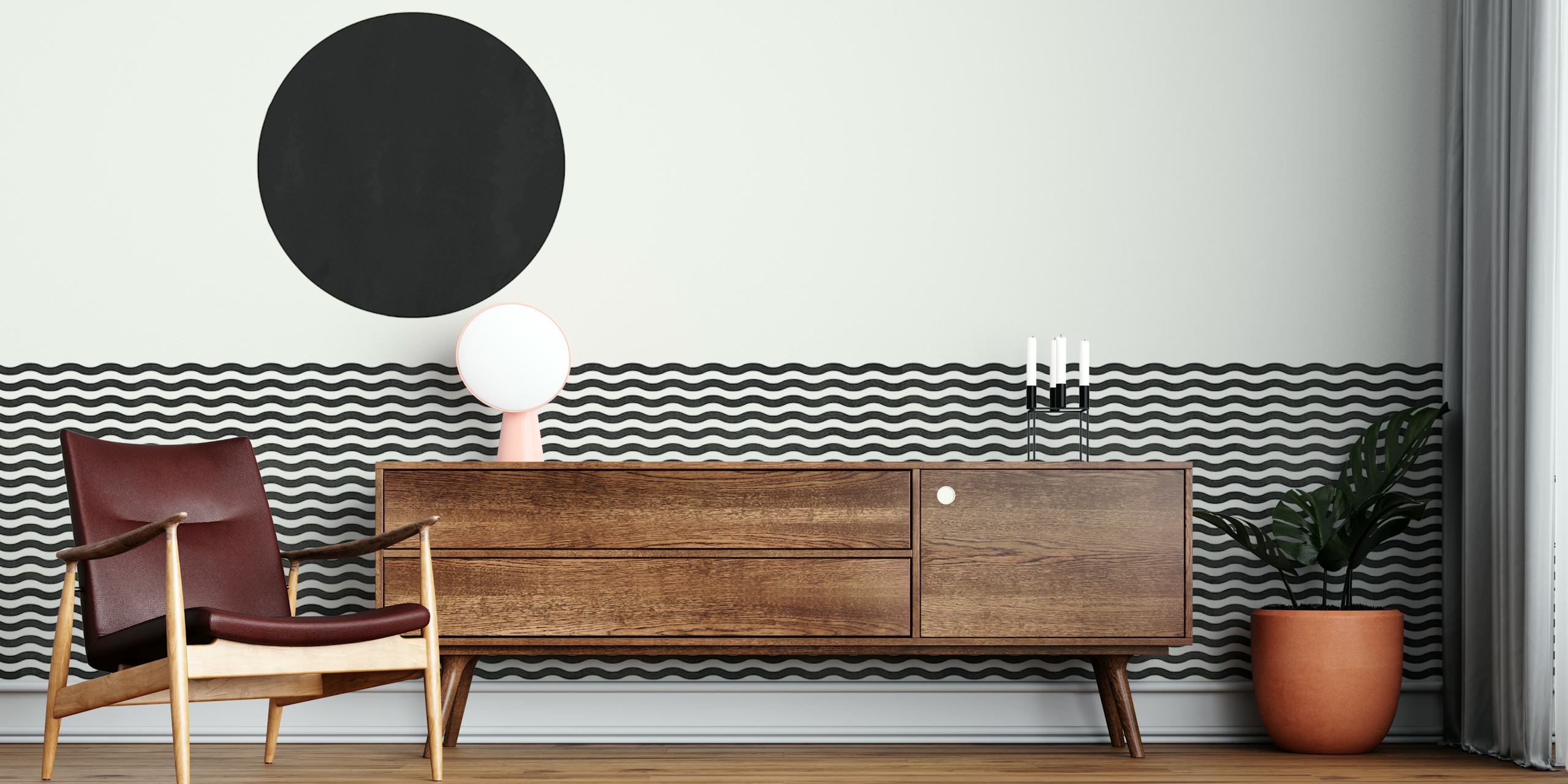 Ocean Waves Black wallpaper in a room