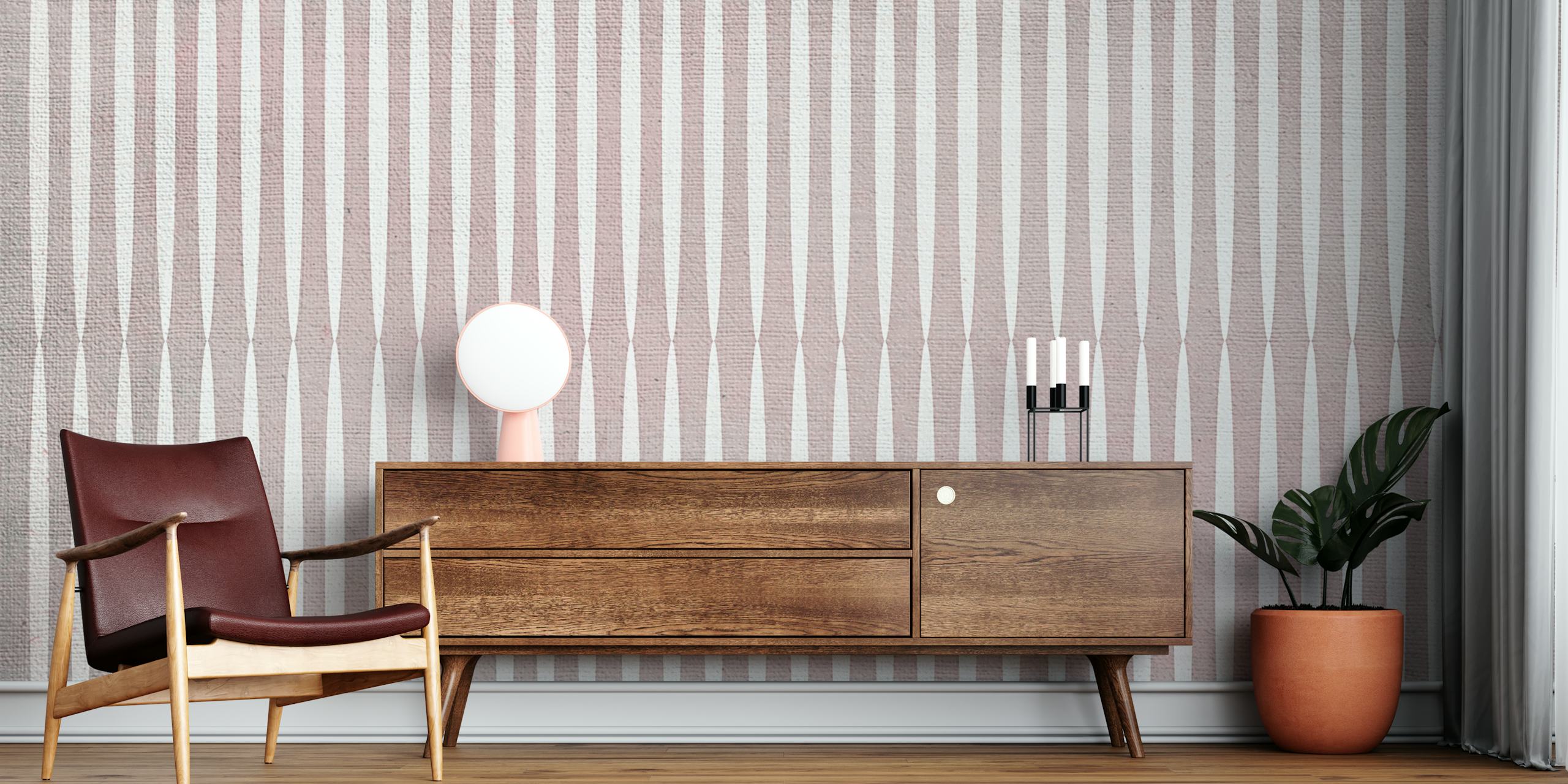 Soft pink and white striped pattern wallpaper in modern style