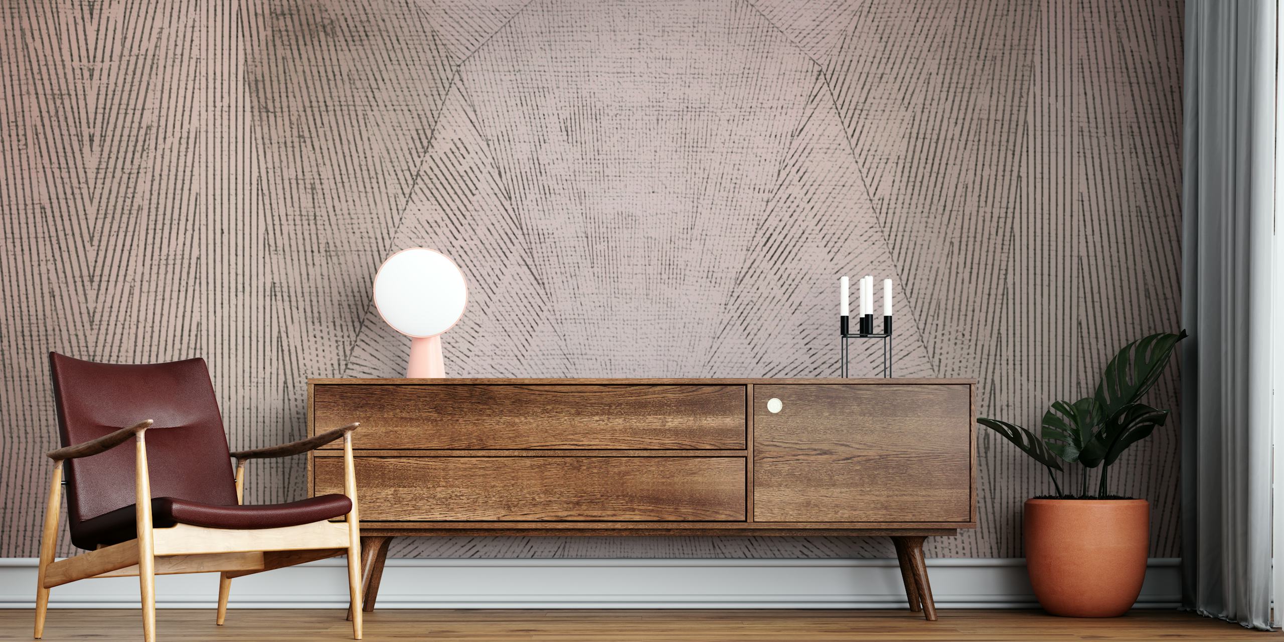 Textured geometric wallpaper in a room