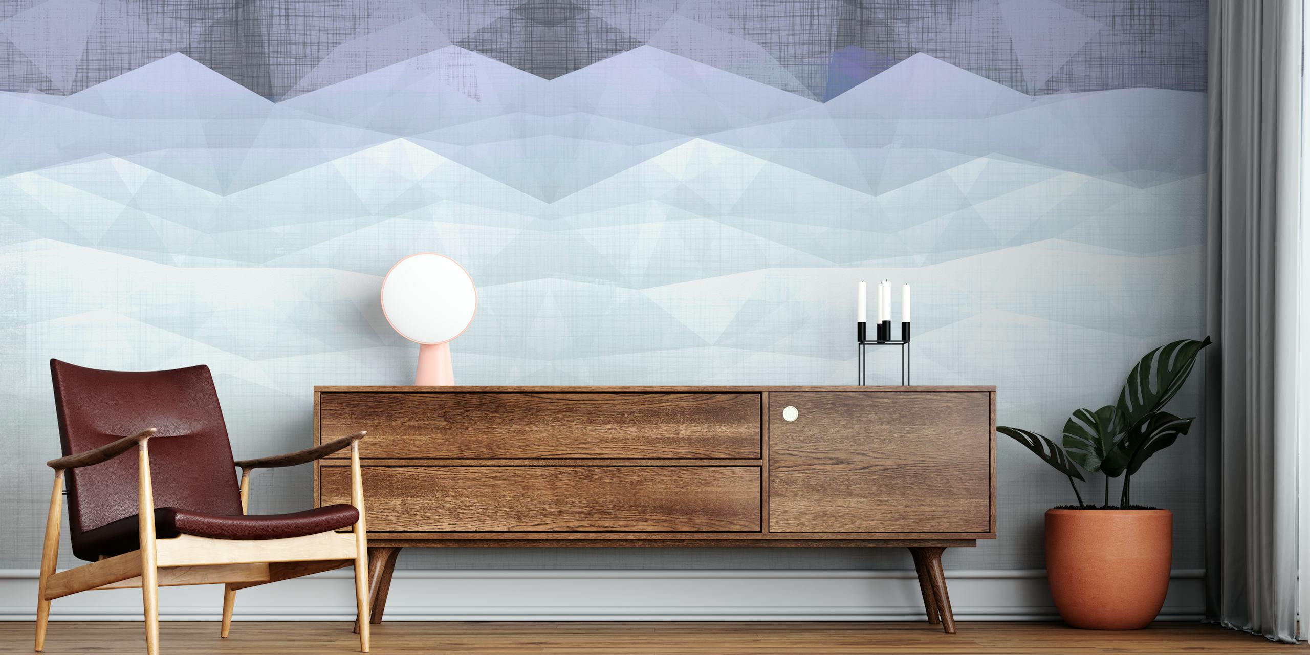 Papel de parede Monochrome Geometric Peaks em um quarto