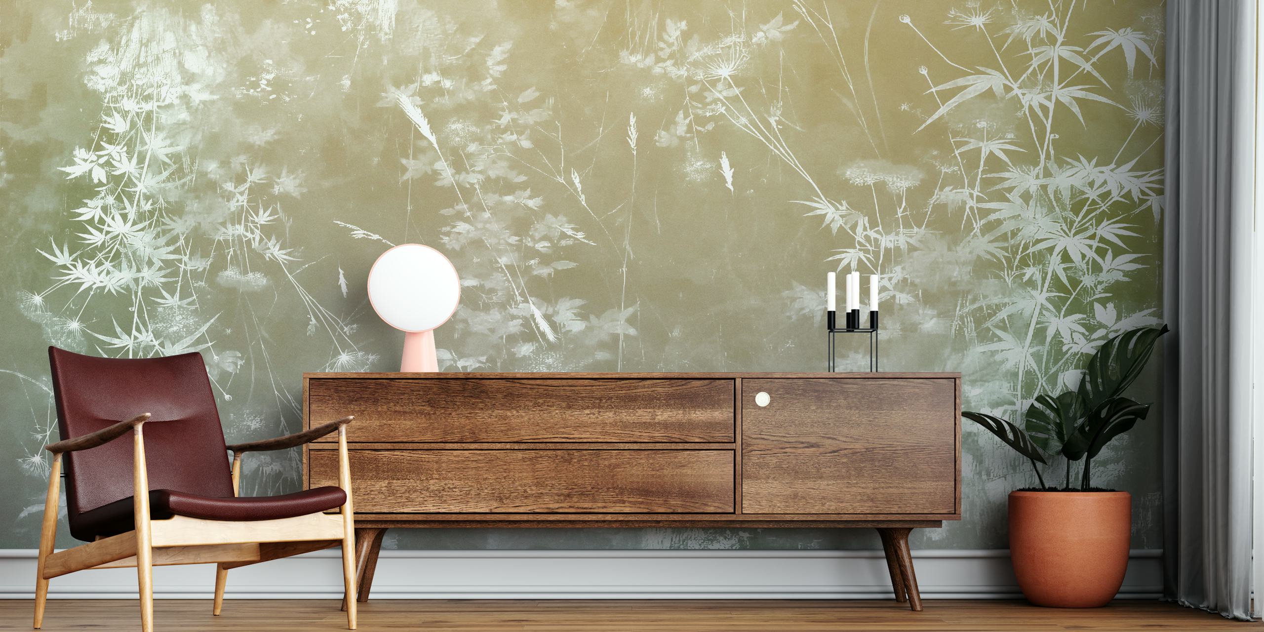Tranquil Bamboo Whisper behang in een serene kamer
