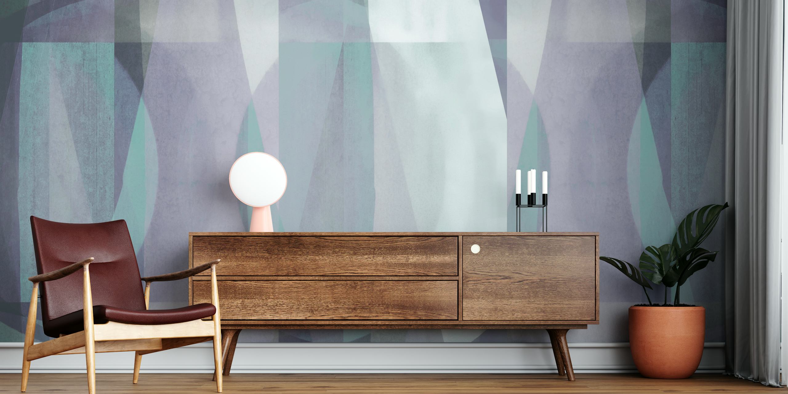 Layered Bauhaus Mosaic Art tapet i ett rum