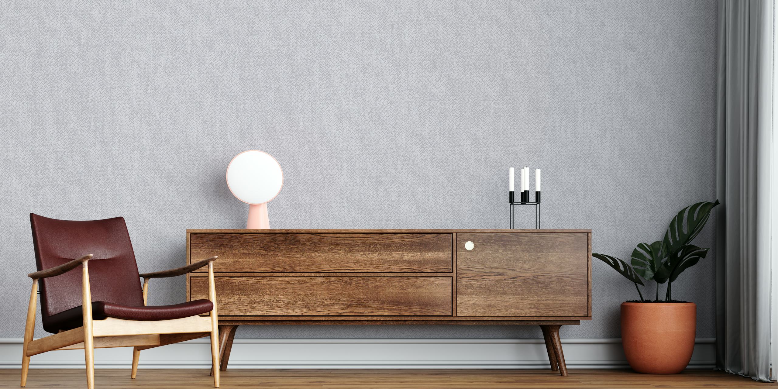 Grey textile wallpaper em um ambiente de quarto