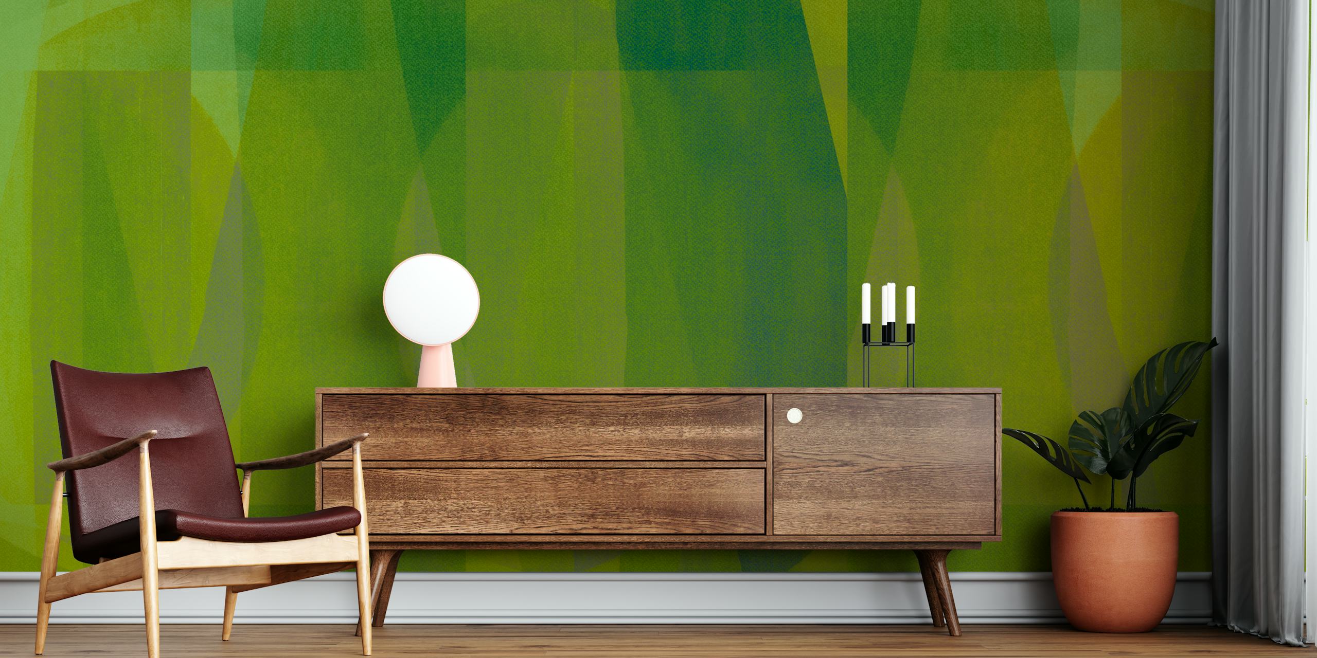 Verdant Bauhaus Geo Shadow Play tapet i et rum