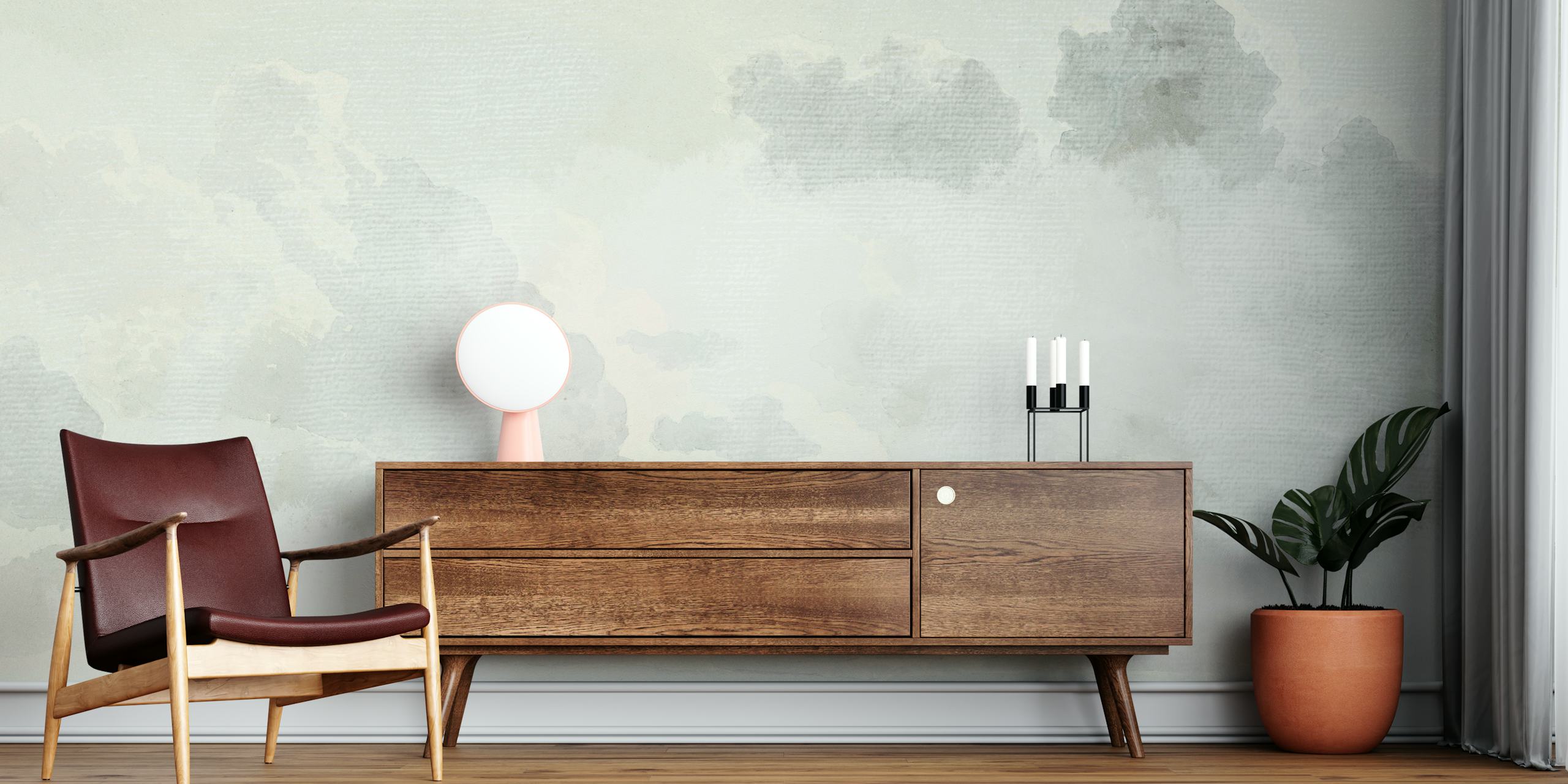 Misty Cotton Sky wallpaper in a room