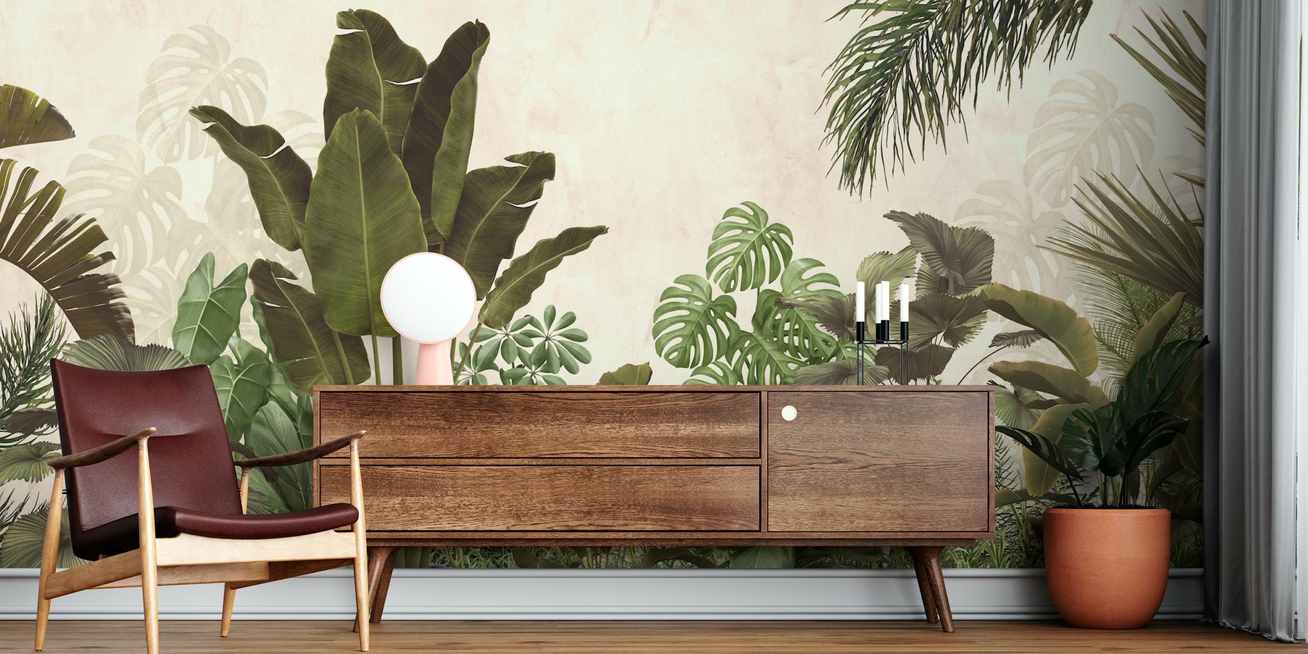 Lush tropical retreat wallpaper in a room