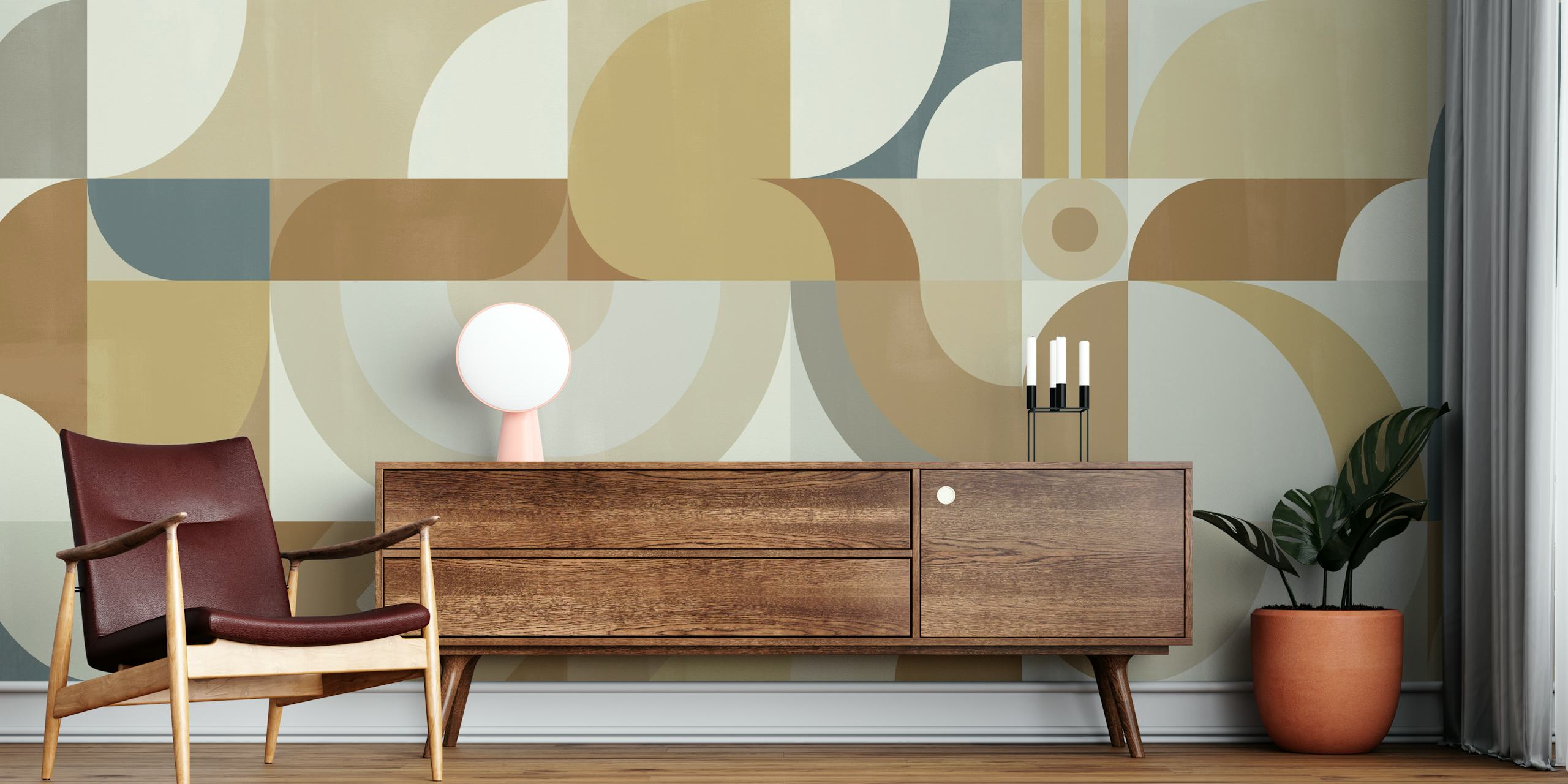 Mid Century Bauhaus Harmony Tapete in einem Raum
