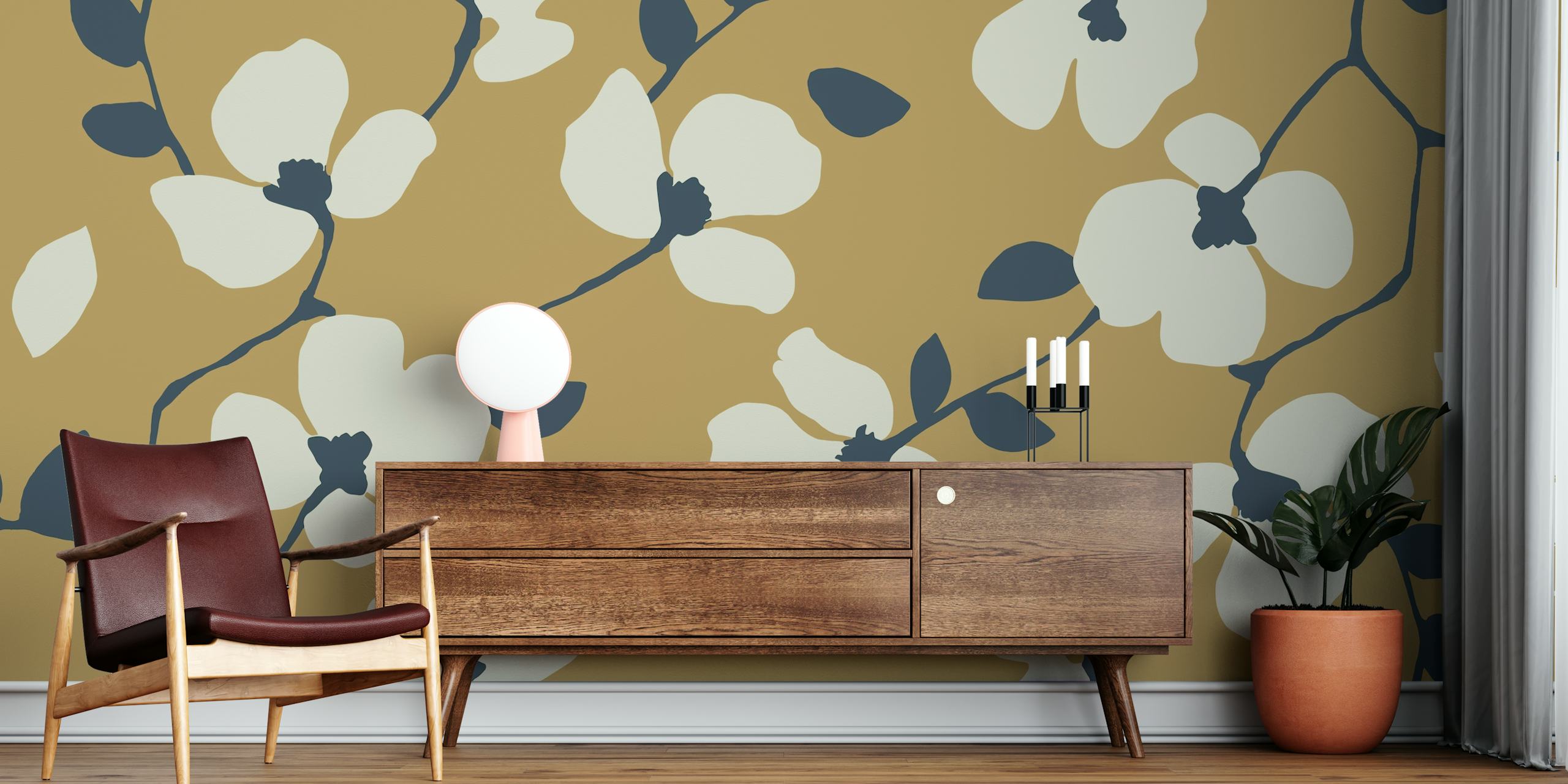 Flower Modern Tapetdesign in einem Zimmer