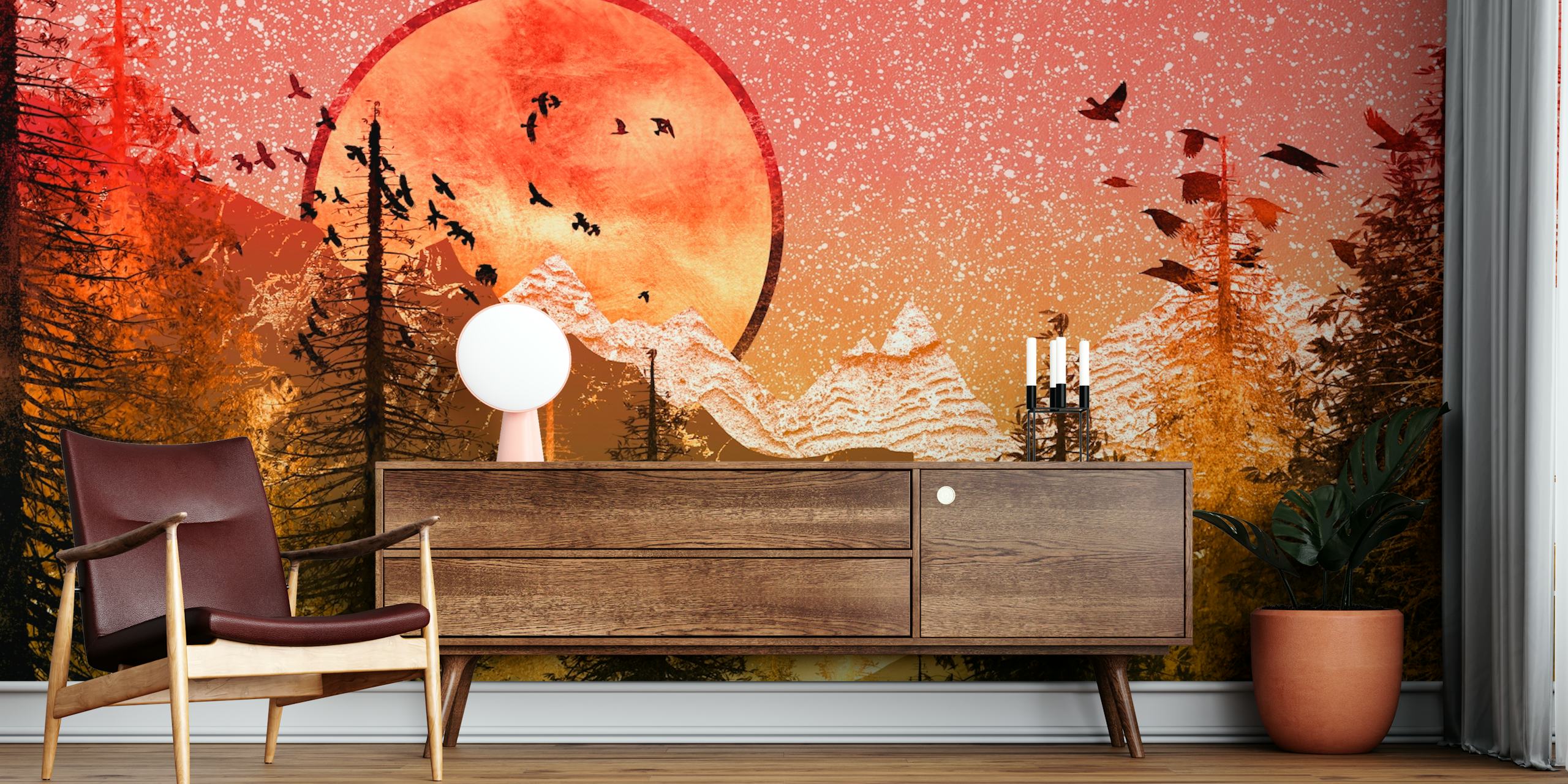 Golden Forest wallpaper design in a room