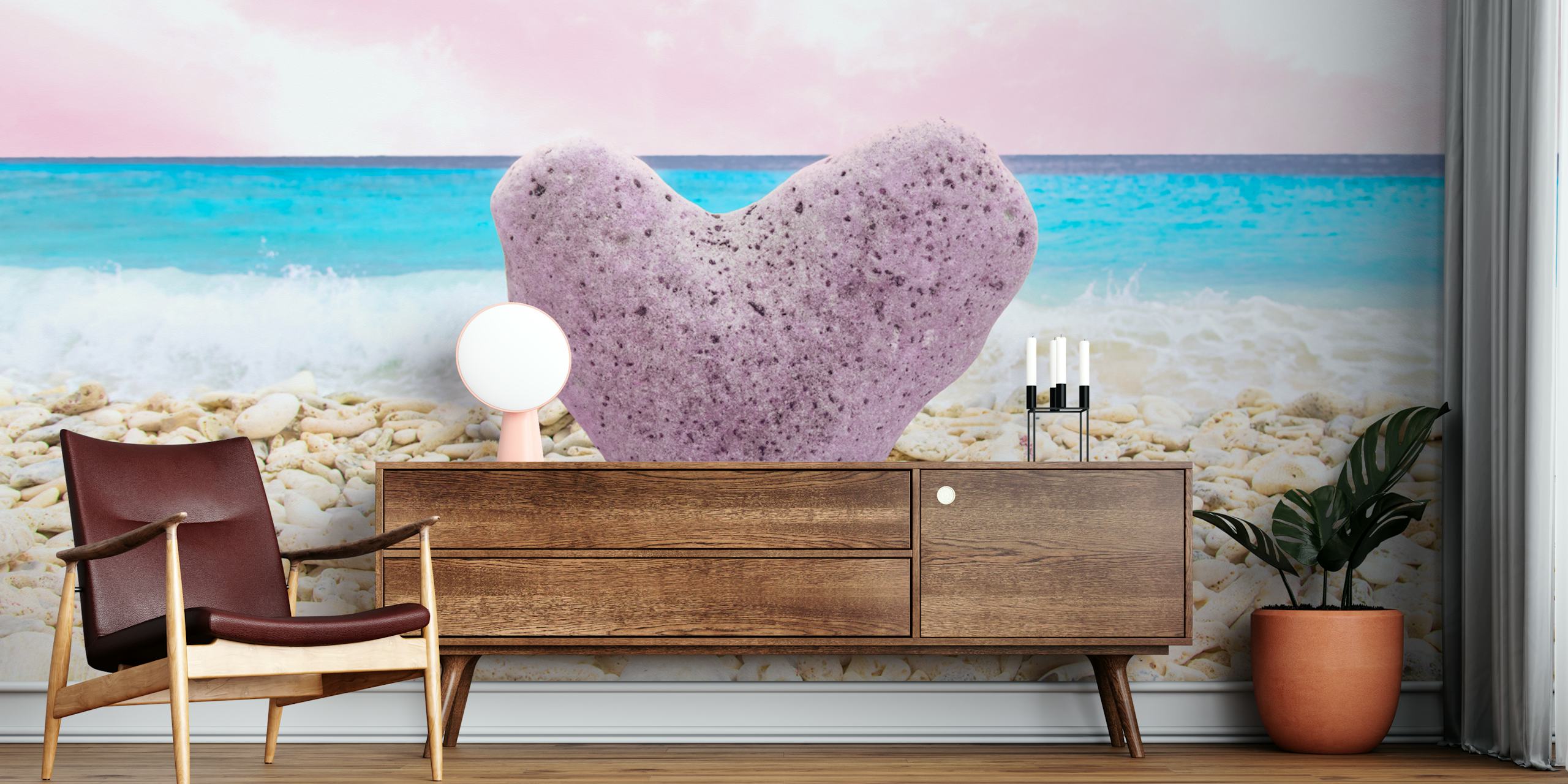 Heart-shaped stone near the water