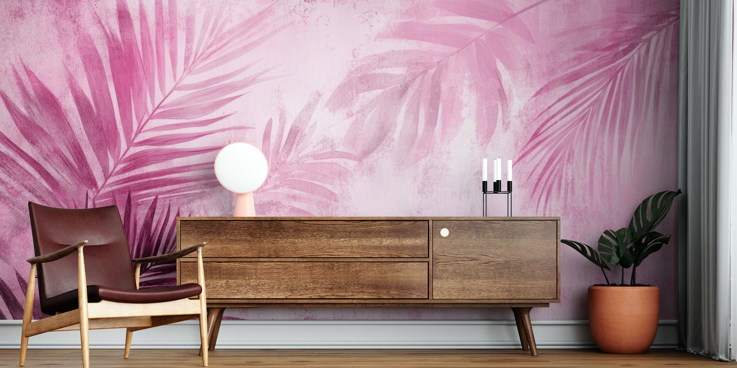 Papier peint Pink Palm Paradise dans une pièce