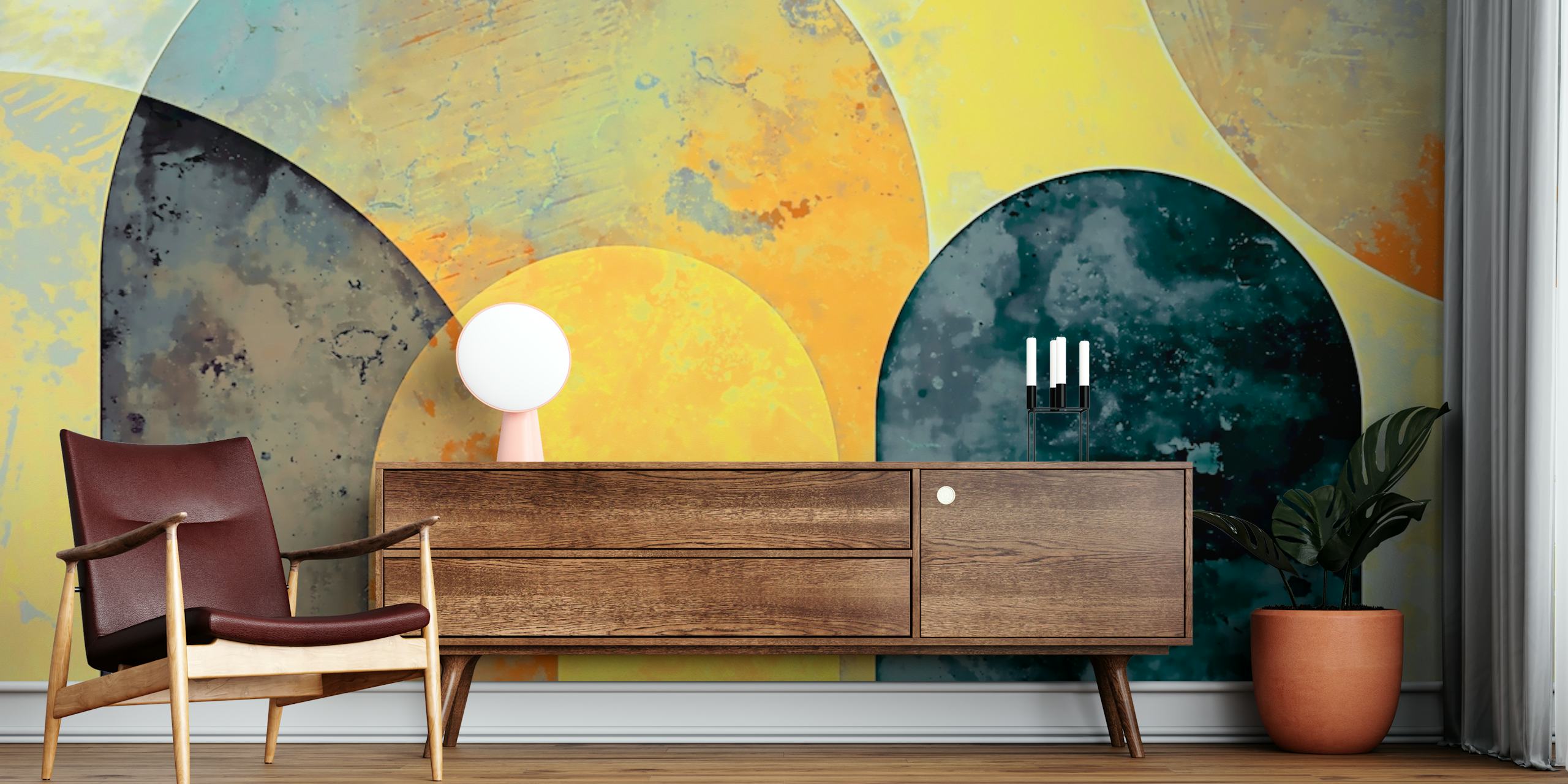 Geometric arches in yellow and green tones wall mural