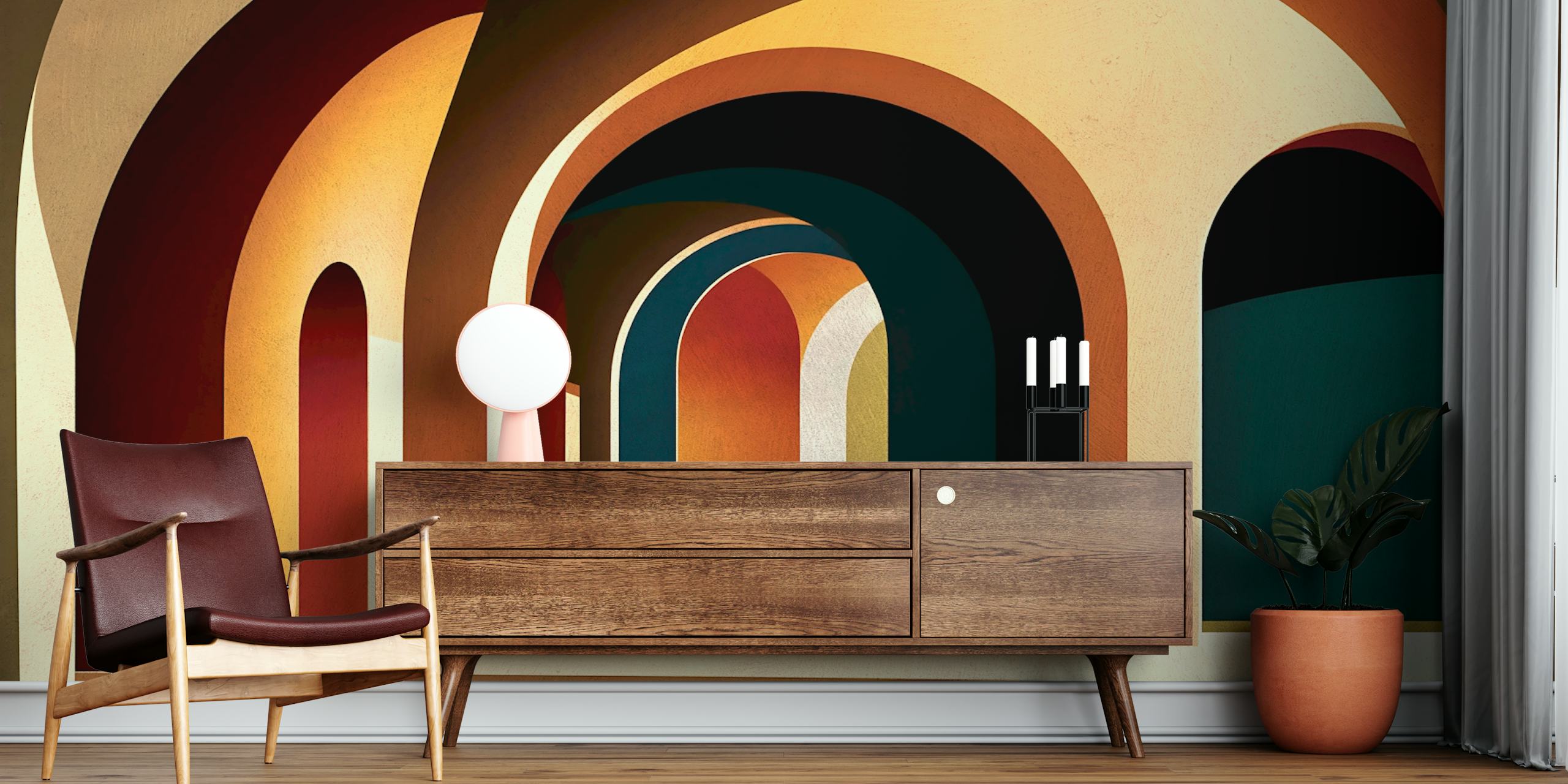 Earthy toned arches in a modern style wallpaper
