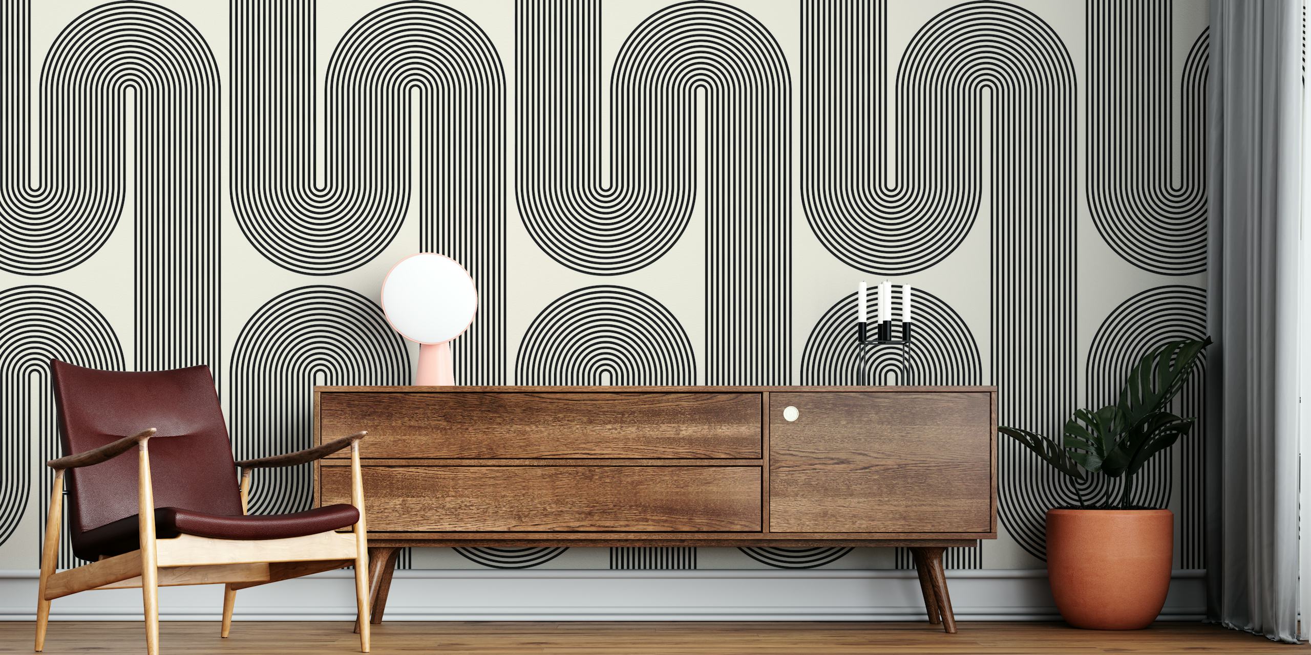 Interlocking Waves tapet i ett modernt rum