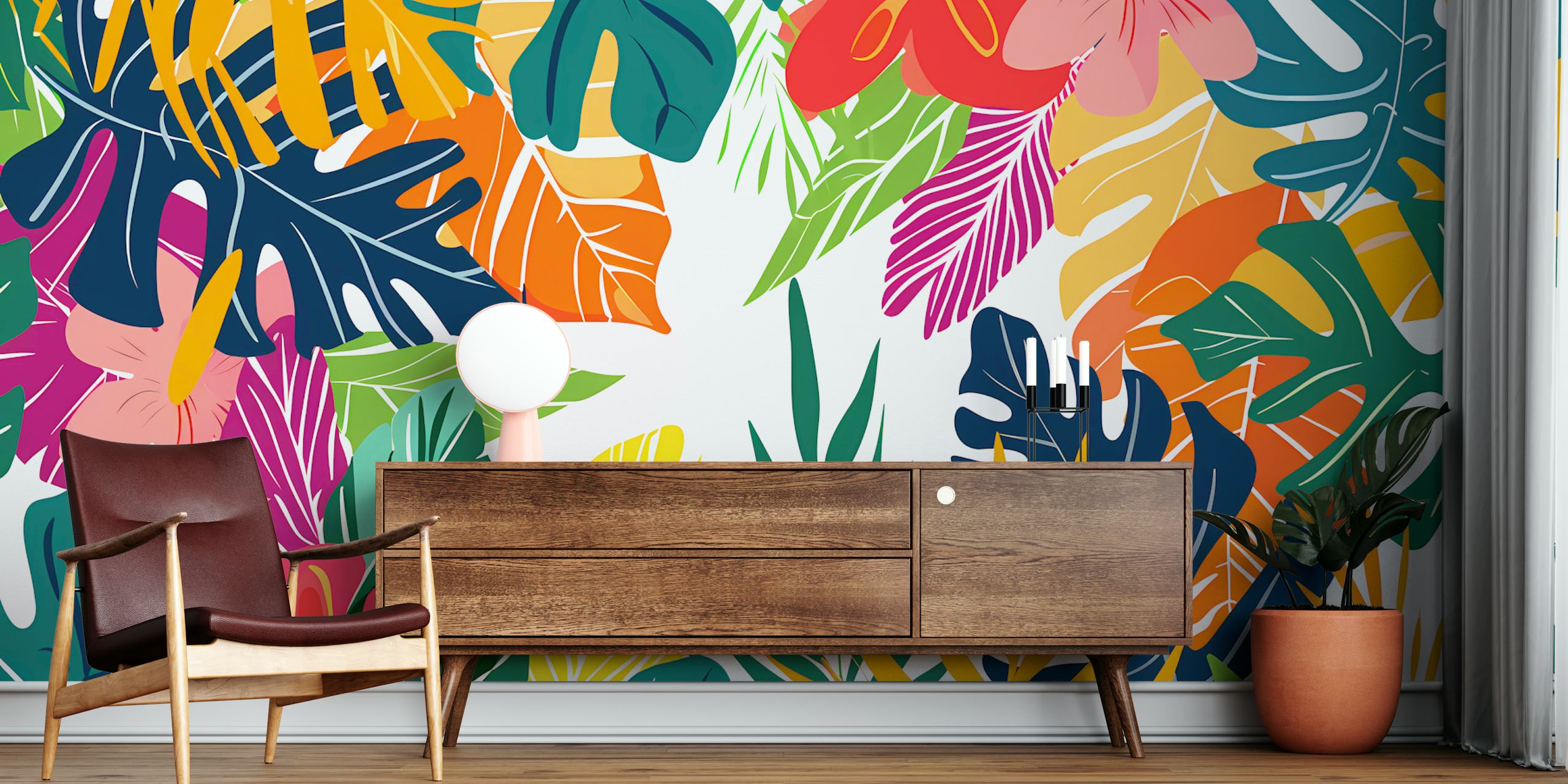 Tapeta Tropical Leafy Paradise w jasnym pomieszczeniu