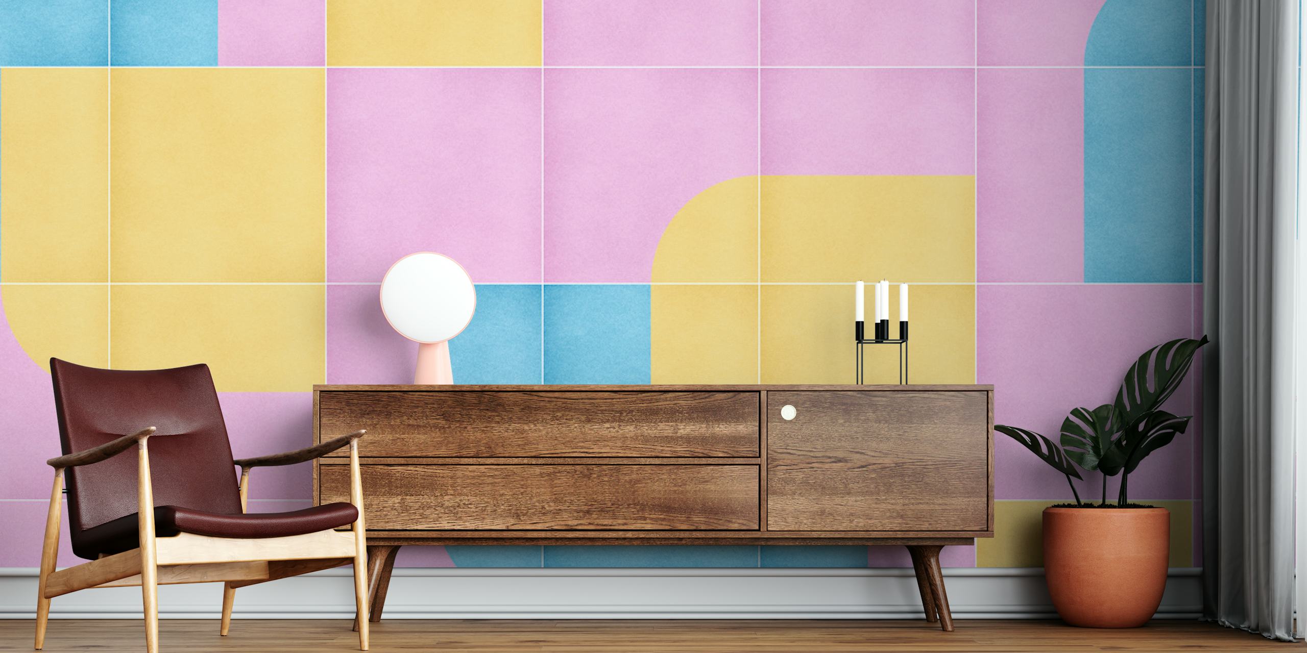 Vibrant Retro Tiles 10 tapet i ett rum