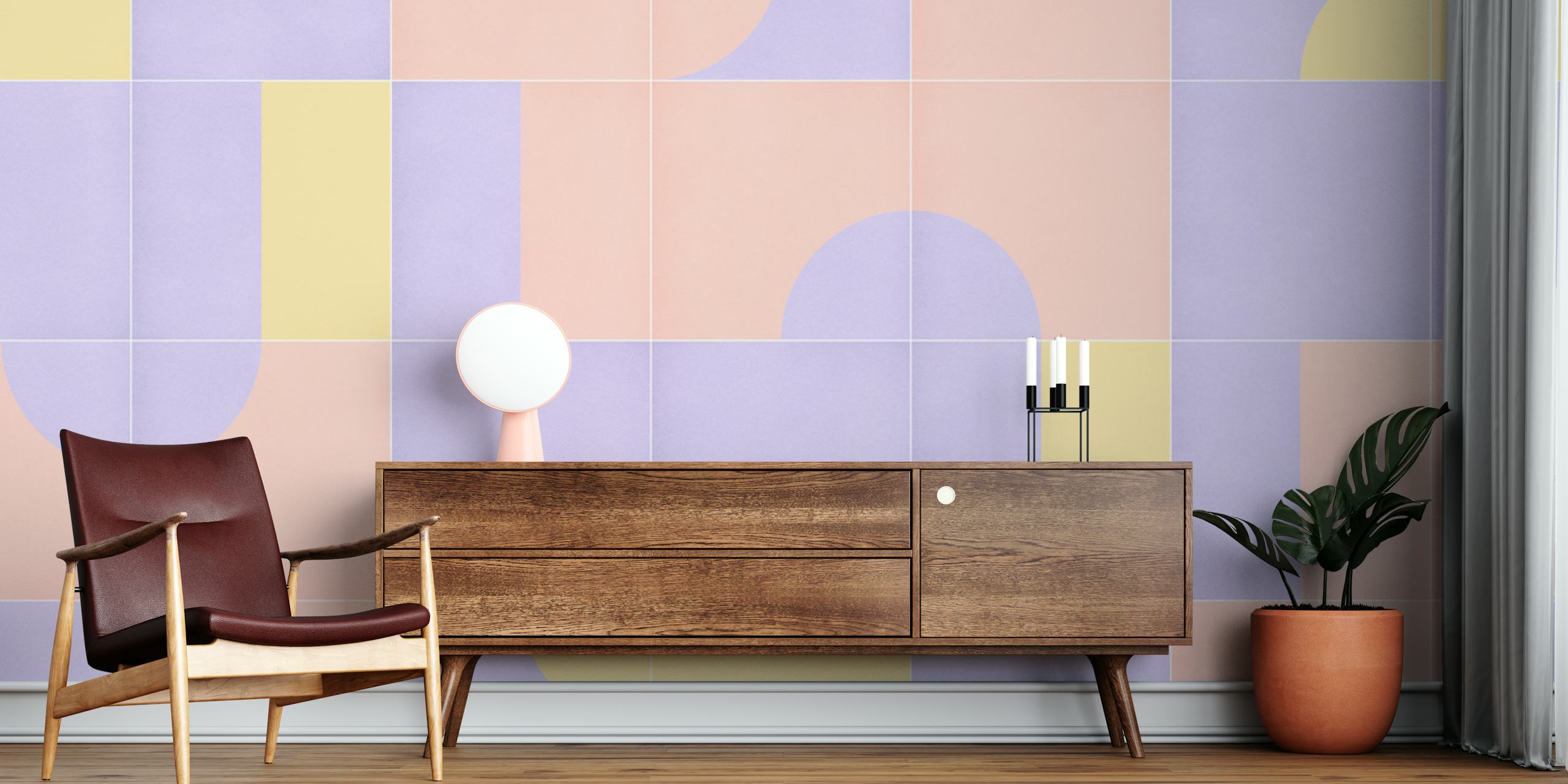 Papel pintado Retro Tiles 18 en una habitación moderna