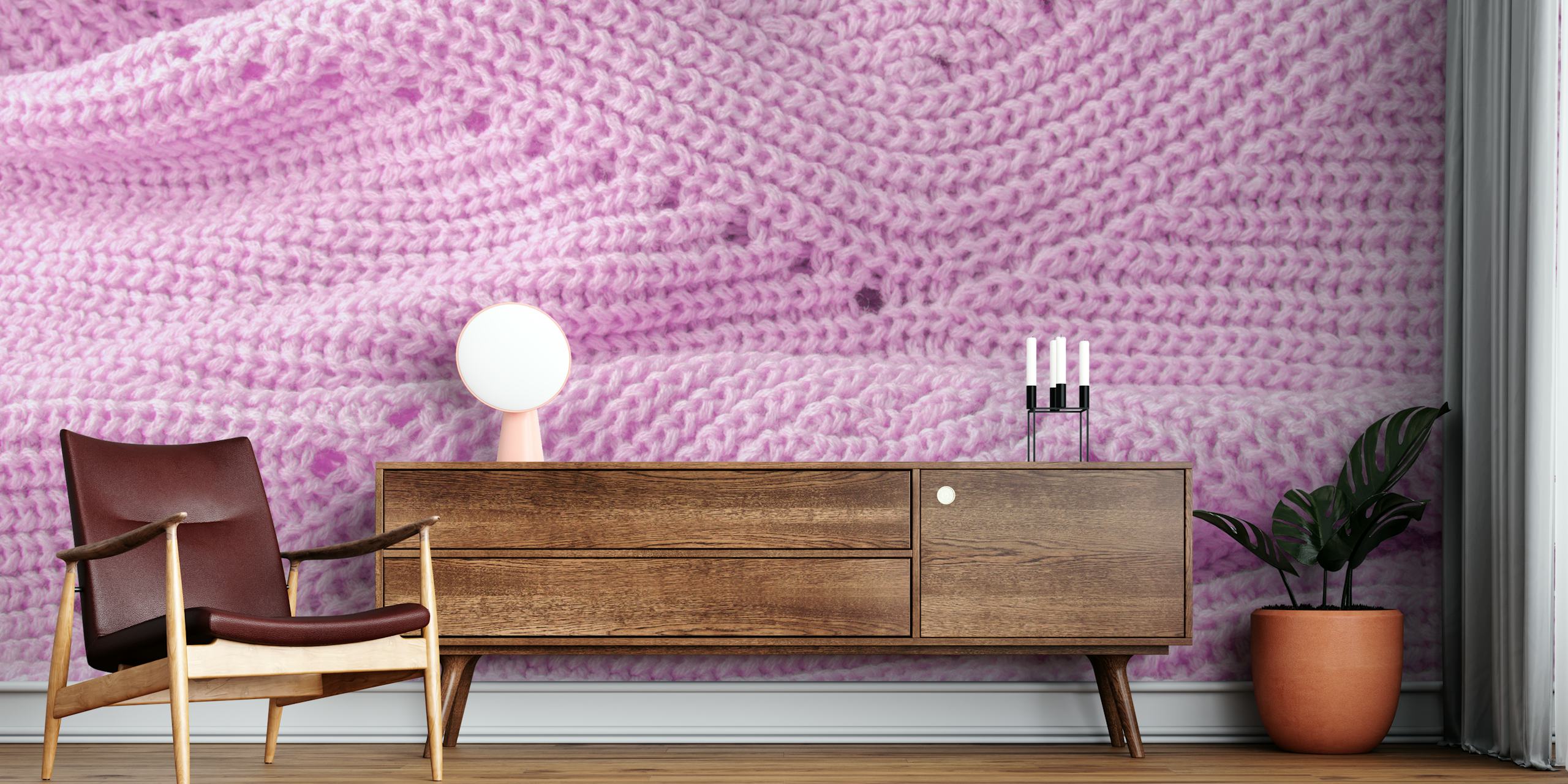 Cozy pink knit wallpaper design