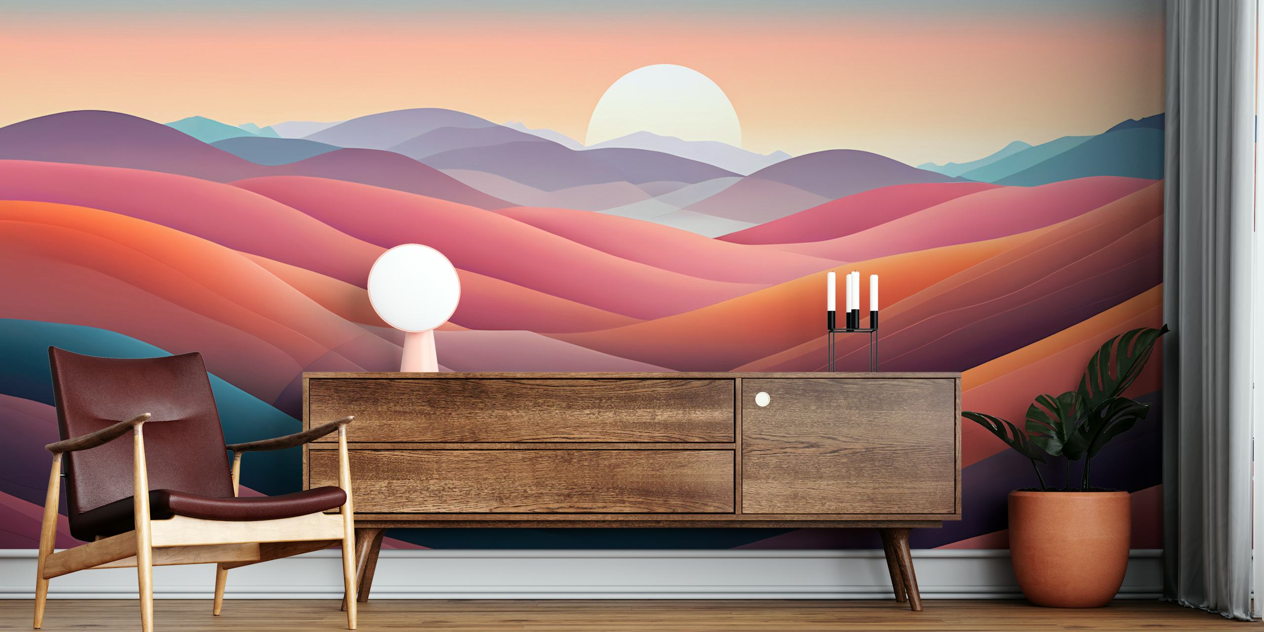 Rolling hills under sunset with warm colors wallpaper