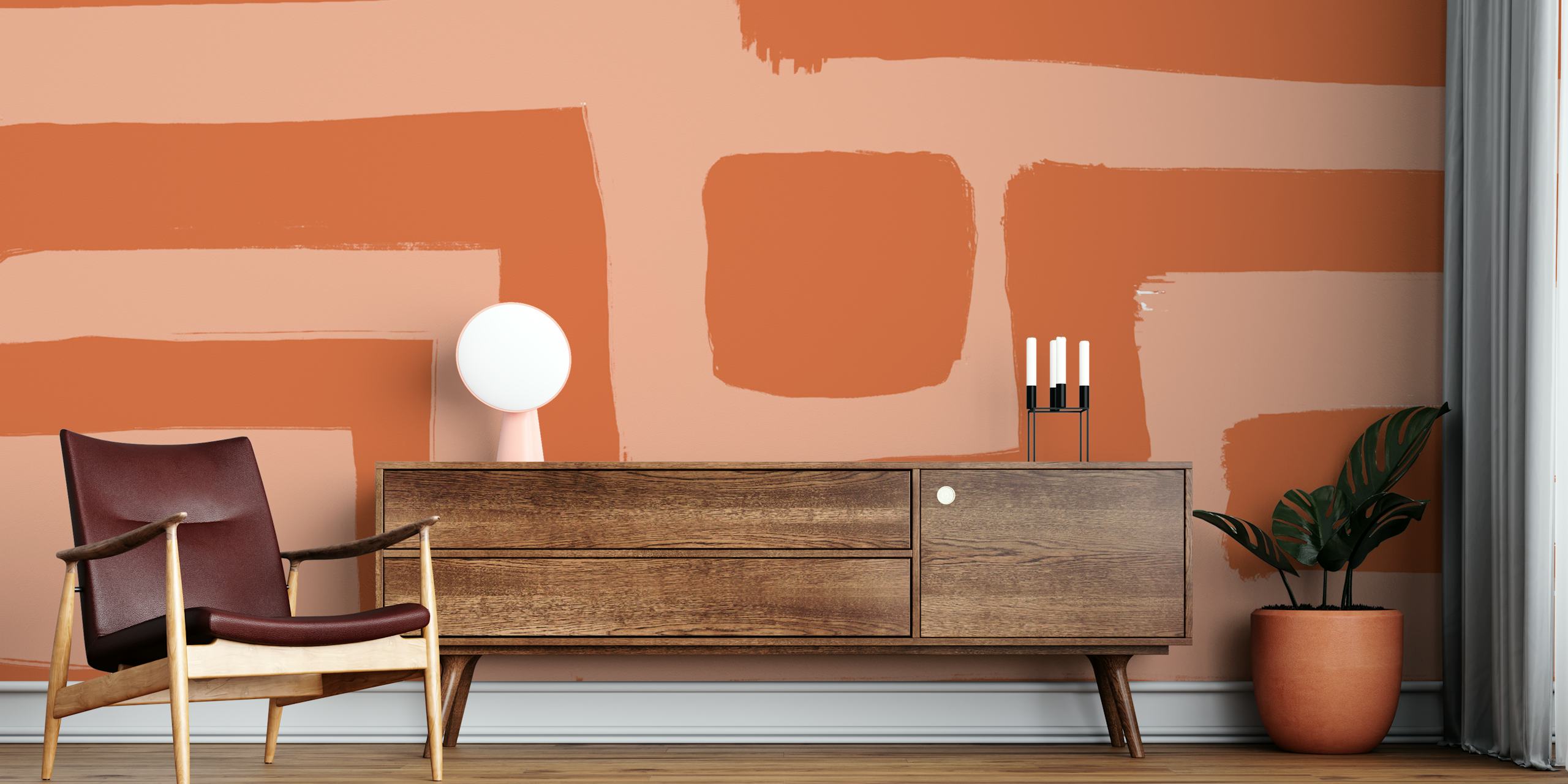 Organic earthy lines wallpaper in a room setting