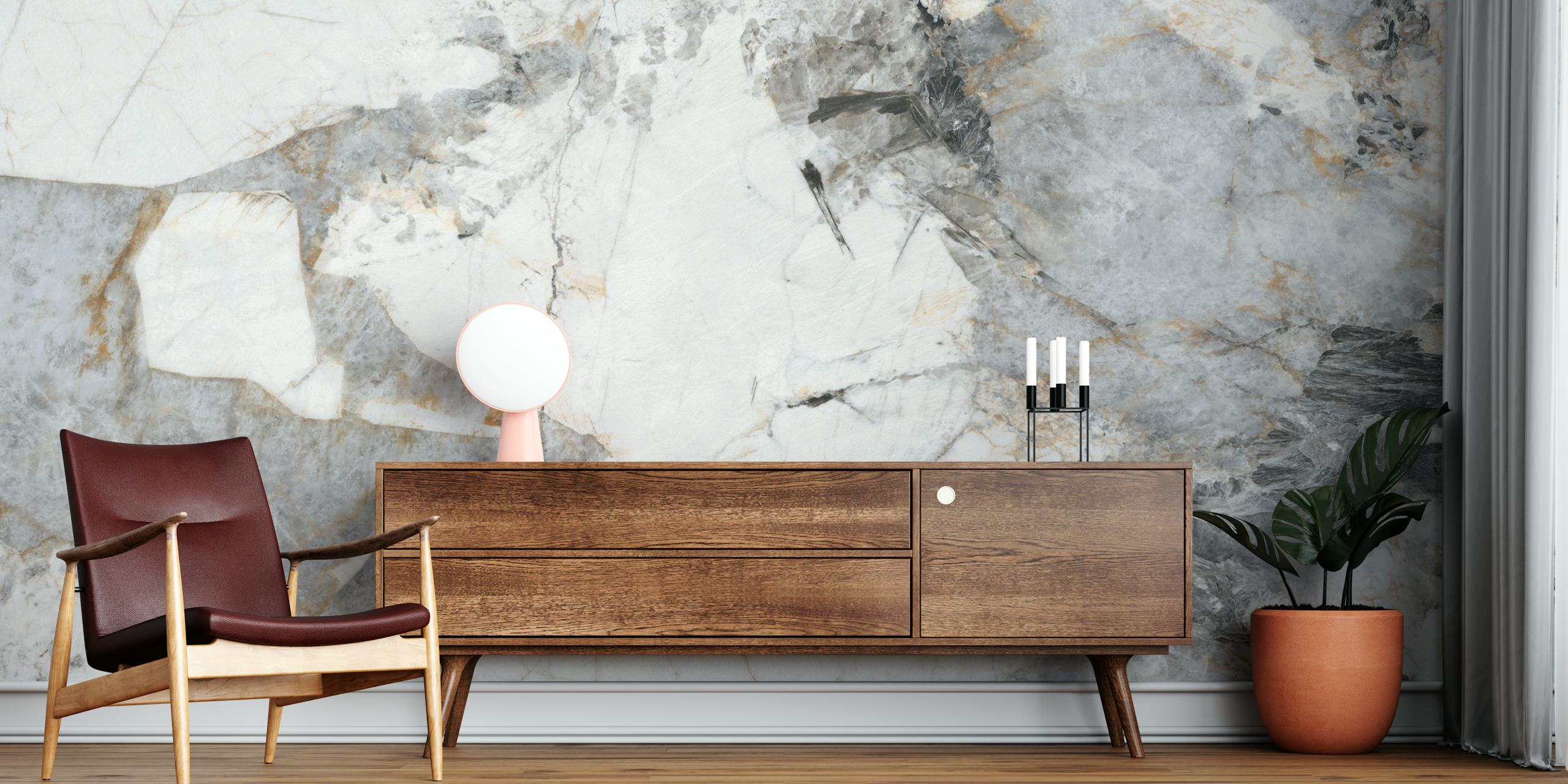 Tapeta Carrara White Golden Marble v místnosti