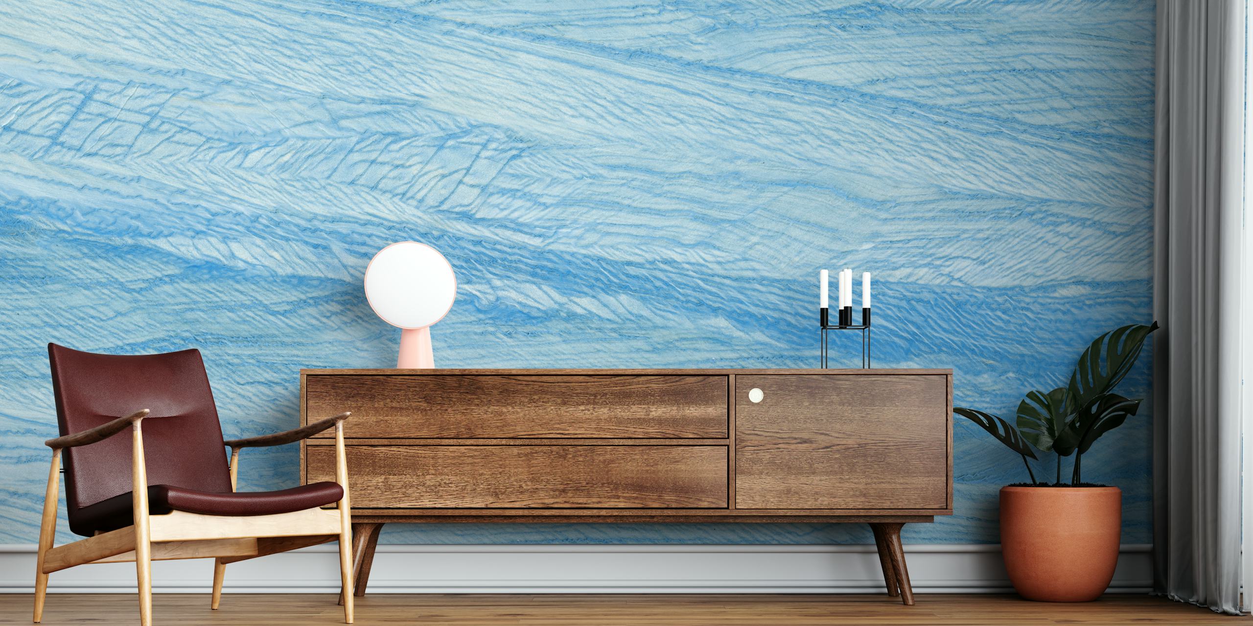 Cean blue marble texture wallpaper in a room
