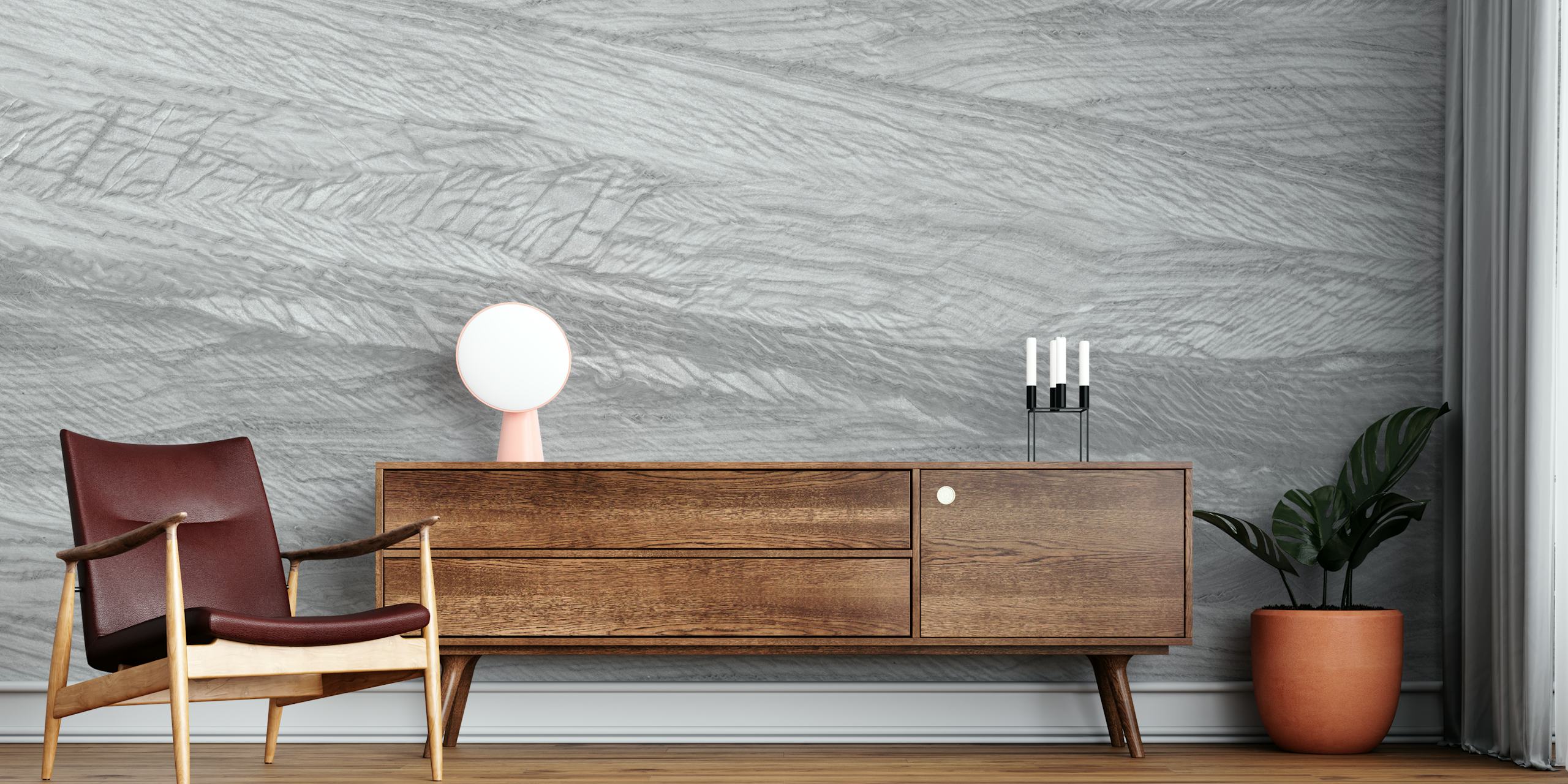 Papel de parede Fossil Grey Marble em um quarto