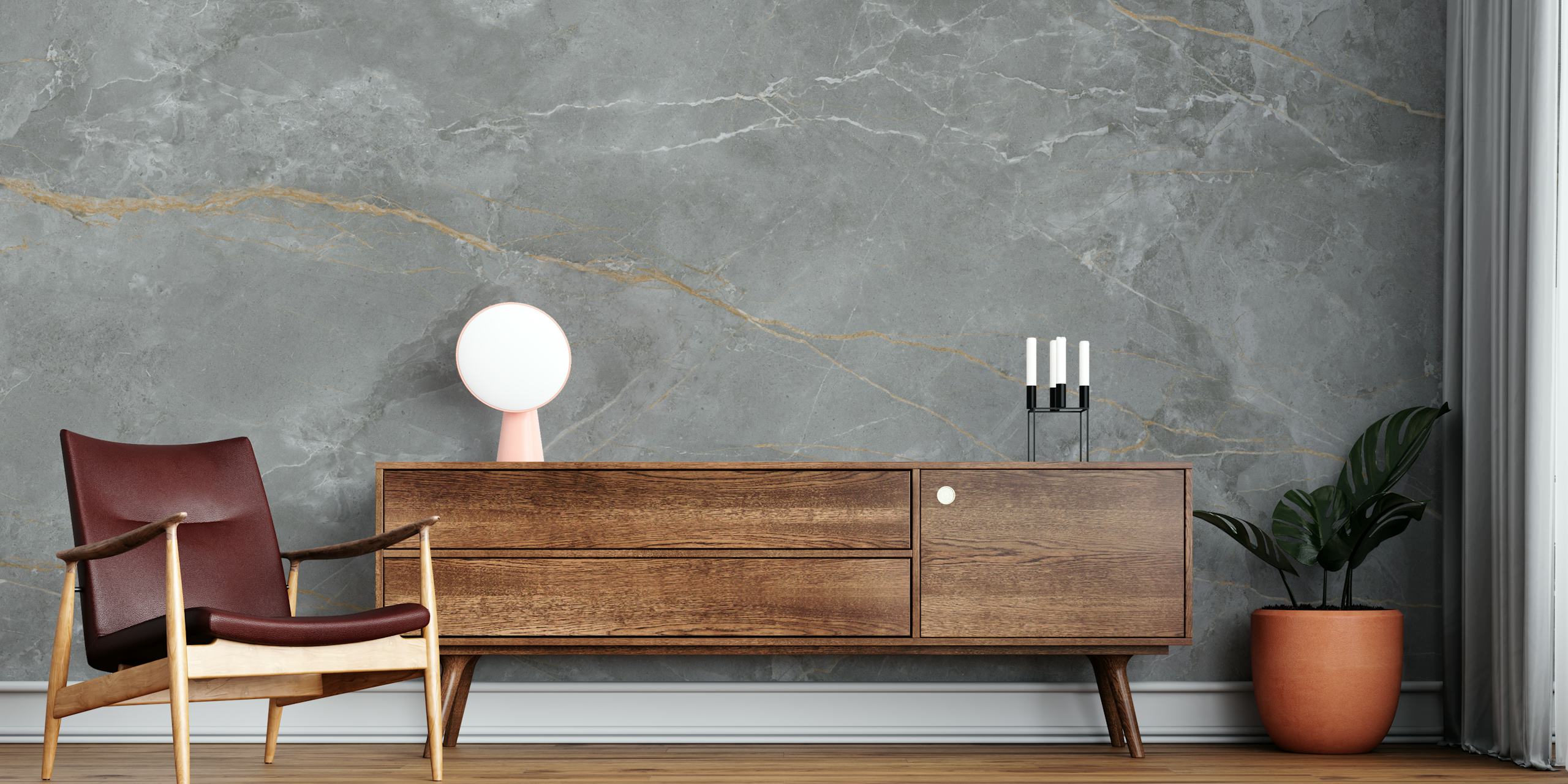 Armani Grey Marble wallpaper in a room